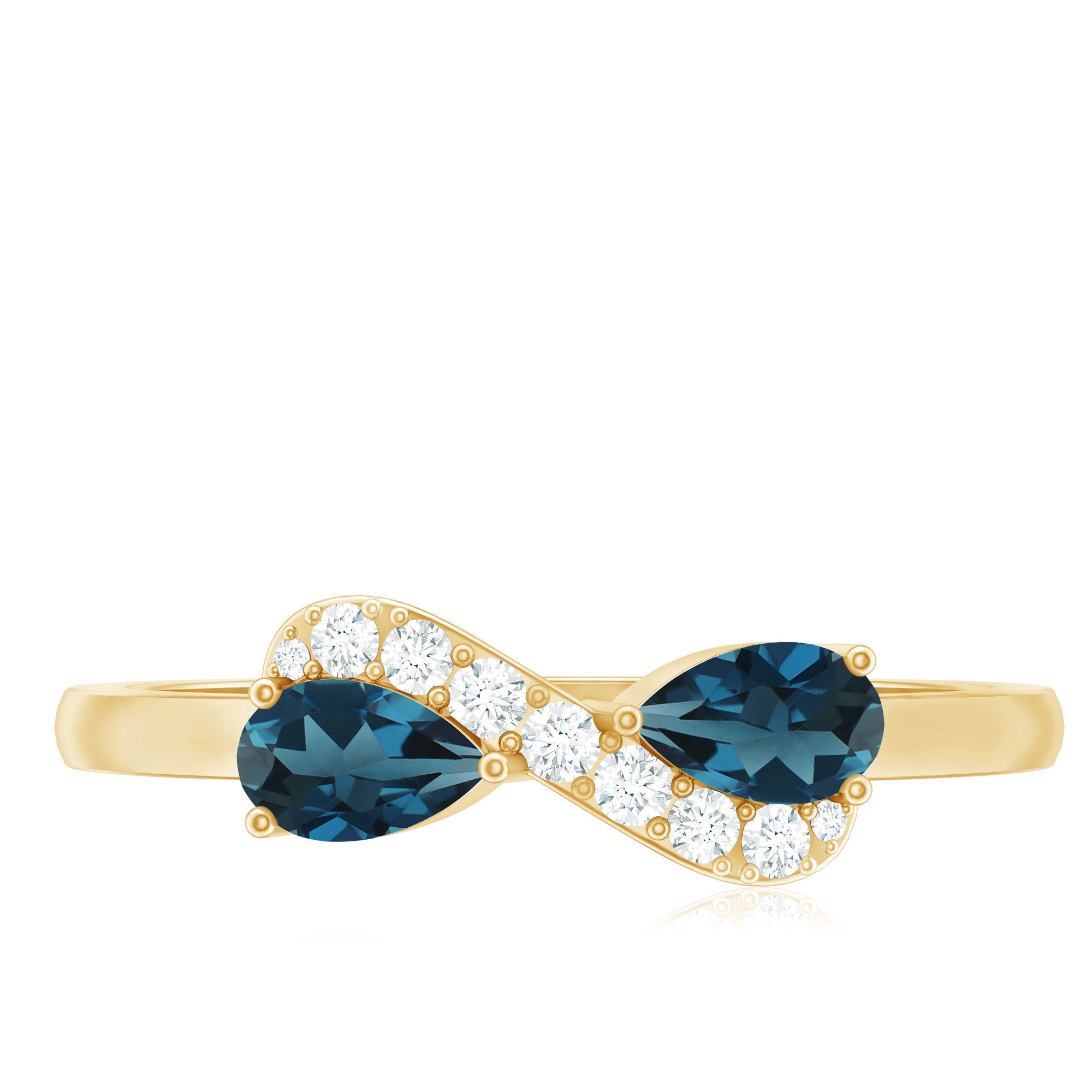 Rosec Jewels-Pear Shape London Blue Topaz Infinity Promise Ring with Diamond