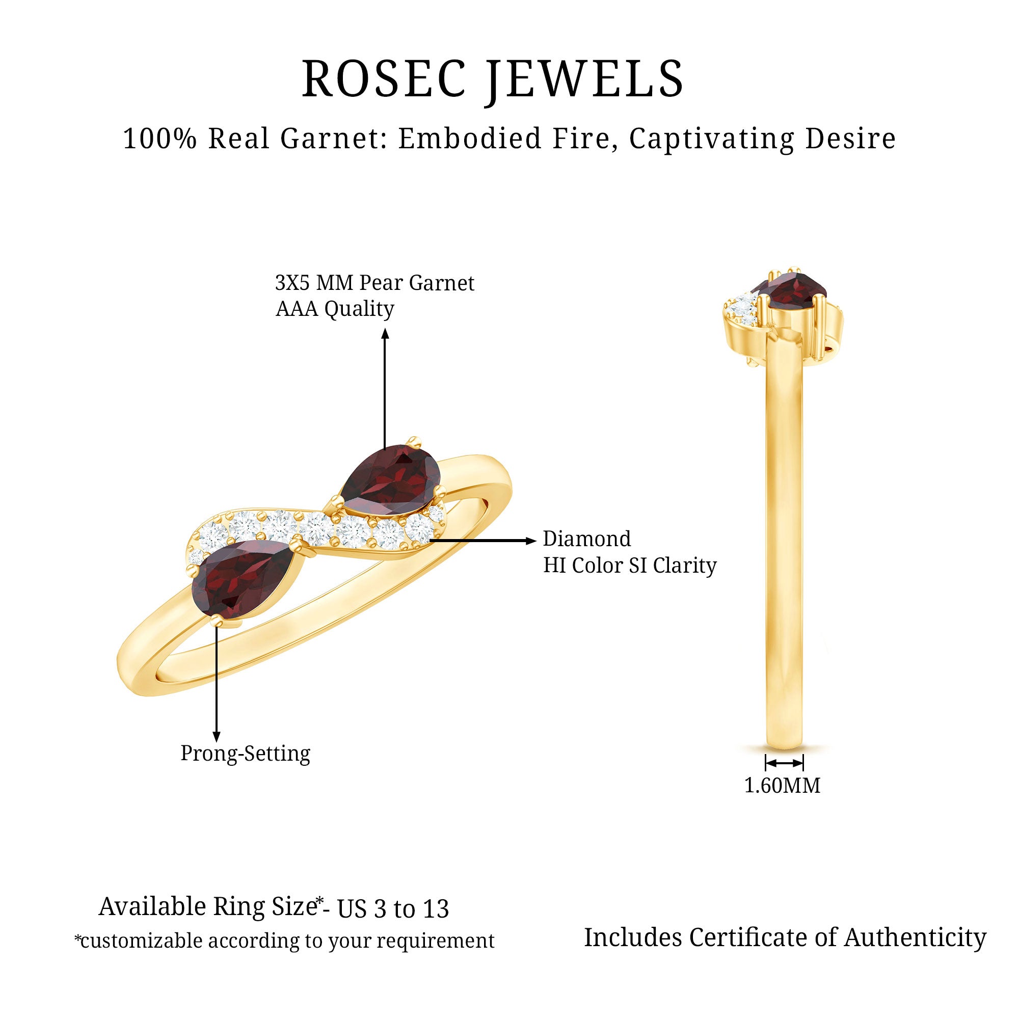 Rosec Jewels-Real Garnet 2 Stone Infinity Promise Ring with Diamond