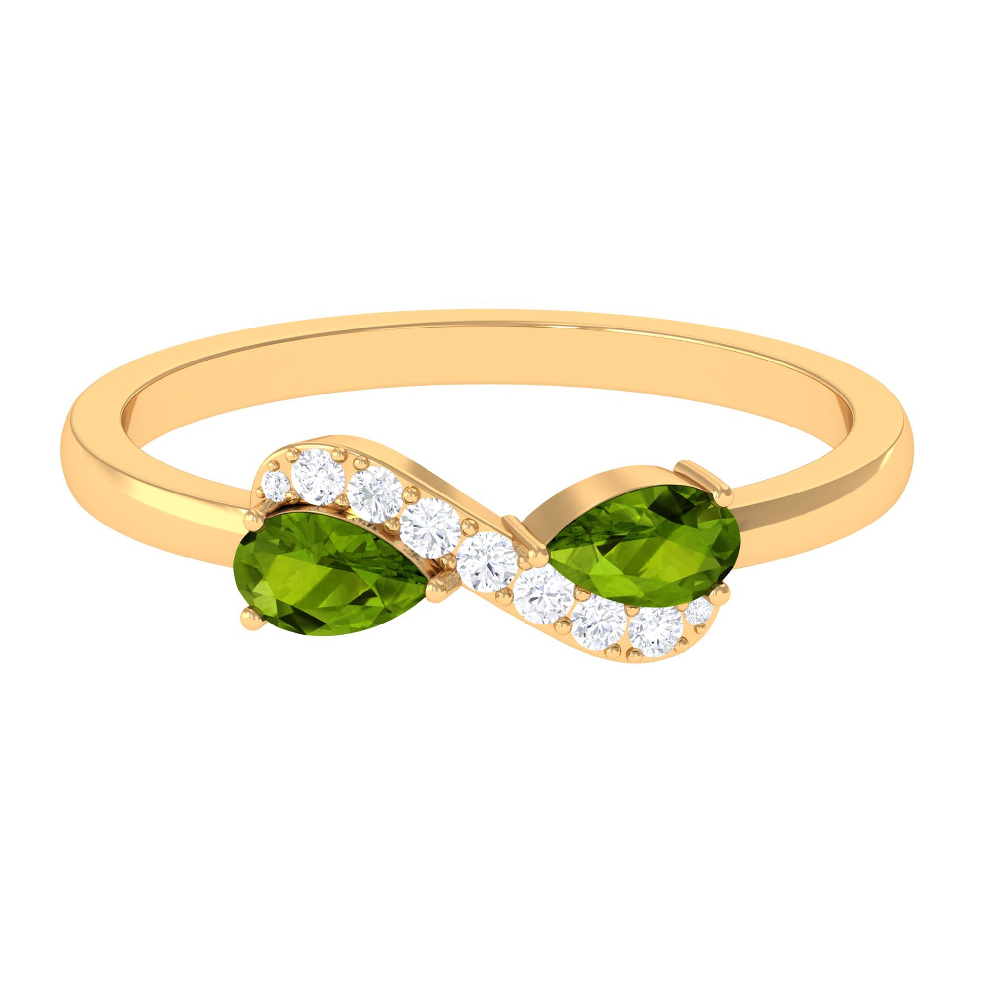Rosec Jewels-Real Pear Shape Peridot 2 Stone Promise Ring with Diamond
