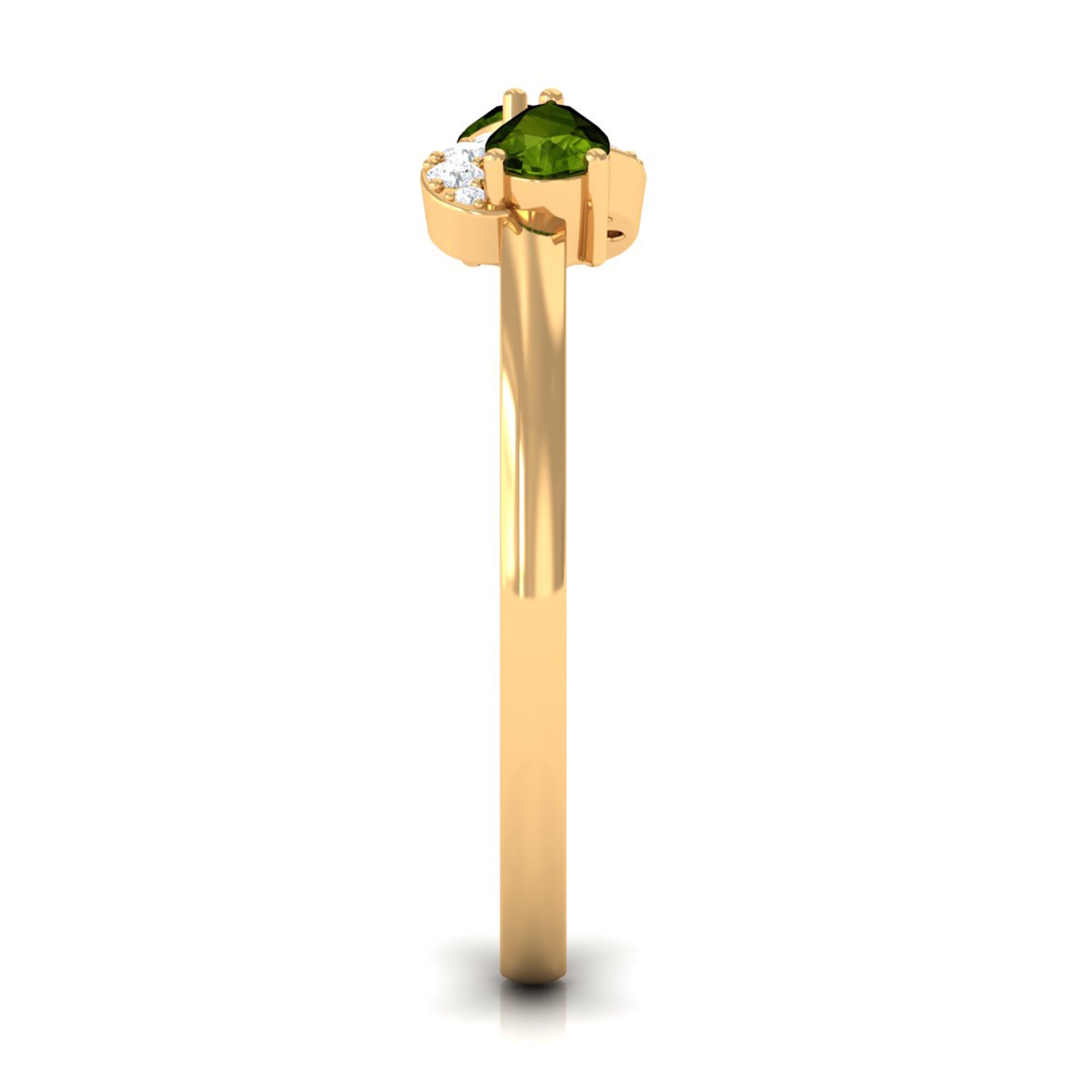 Rosec Jewels-Real Pear Shape Peridot 2 Stone Promise Ring with Diamond