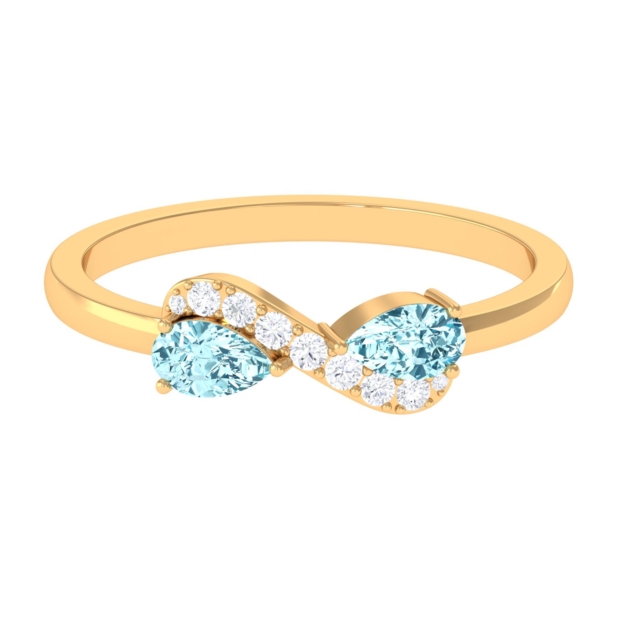 Rosec Jewels-1/2 CT Pear Aquamarine Infinity Promise Ring with Diamond