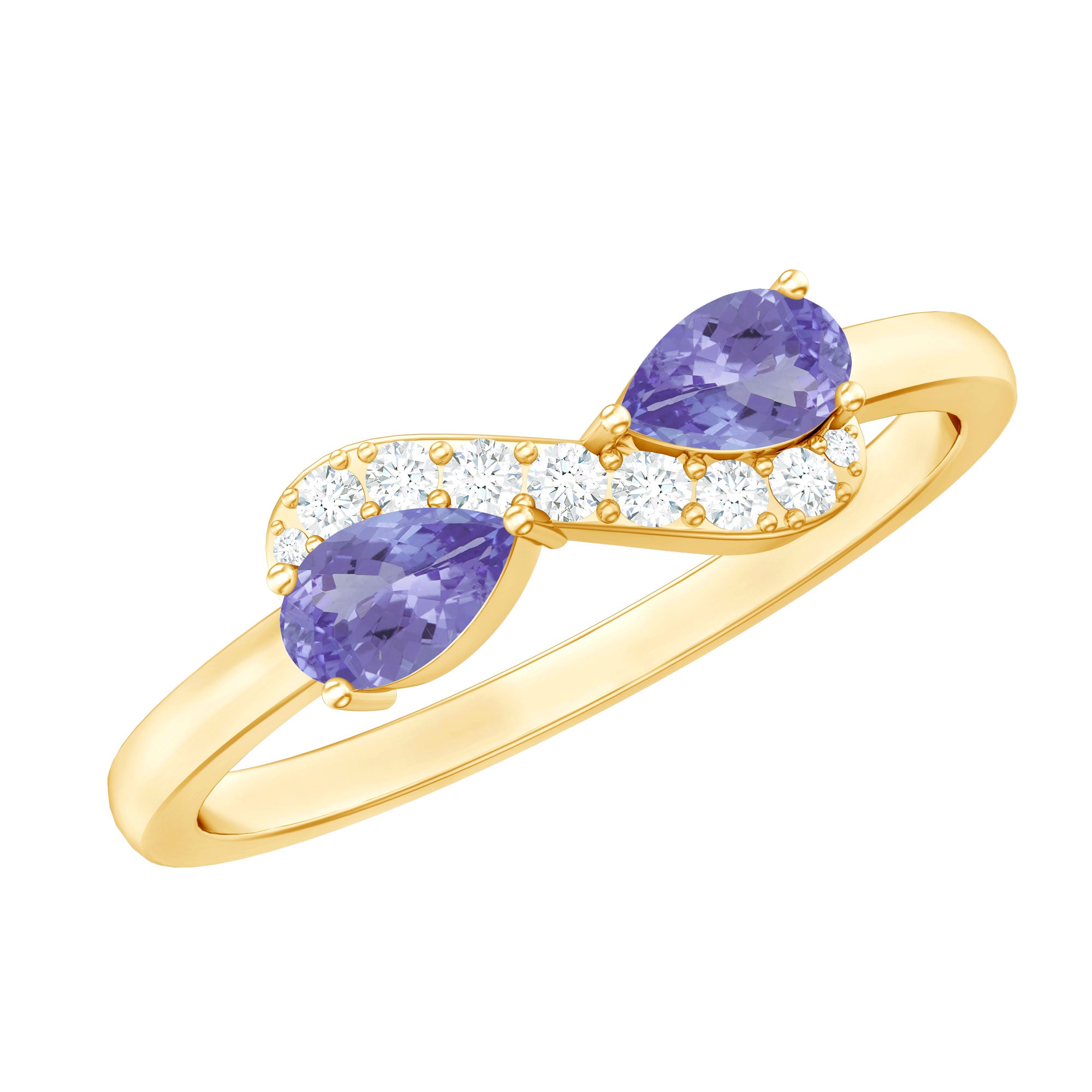 Rosec Jewels-Real Tanzanite 2 Stone Promise Ring with Diamond