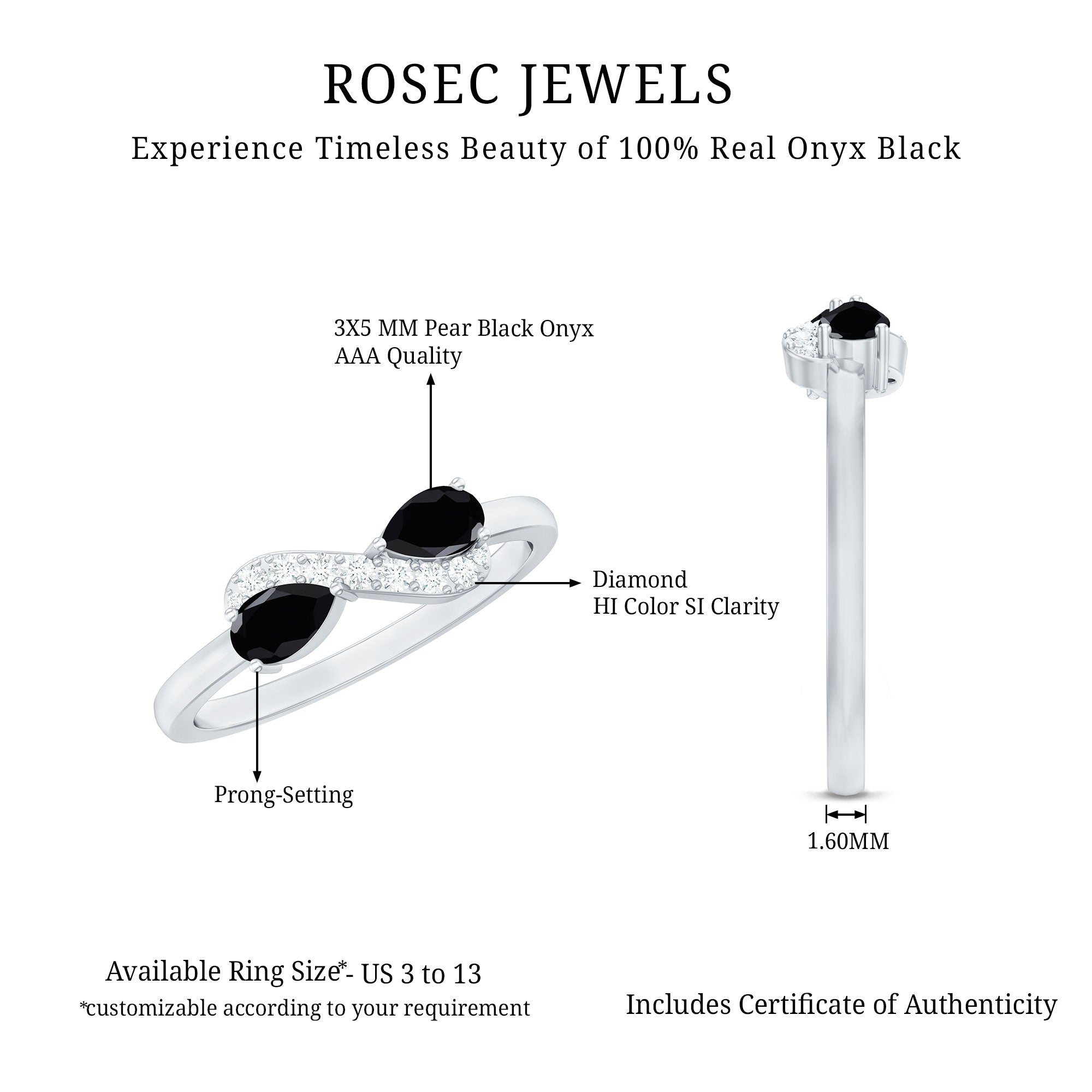 Black Onyx and Diamond Infinity Promise Ring AAA - Rosec Jewels