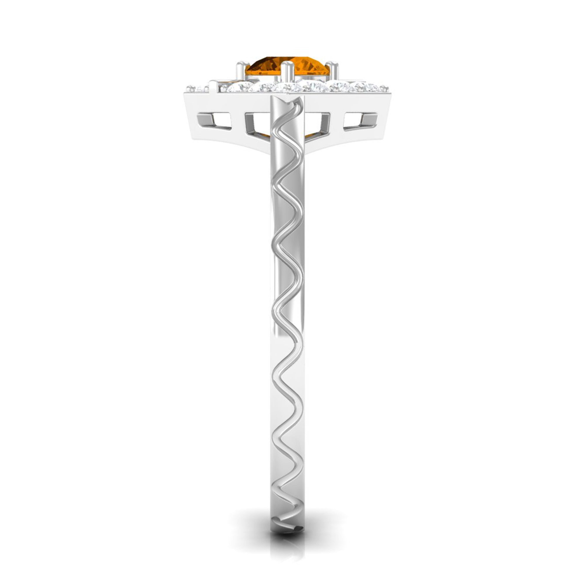 0.50 CT Round Shape Citrine Minimal Textured Ring with Diamond AAA - Rosec Jewels