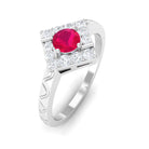 Minimal Ruby and Diamond Textured Ring AAA - Rosec Jewels