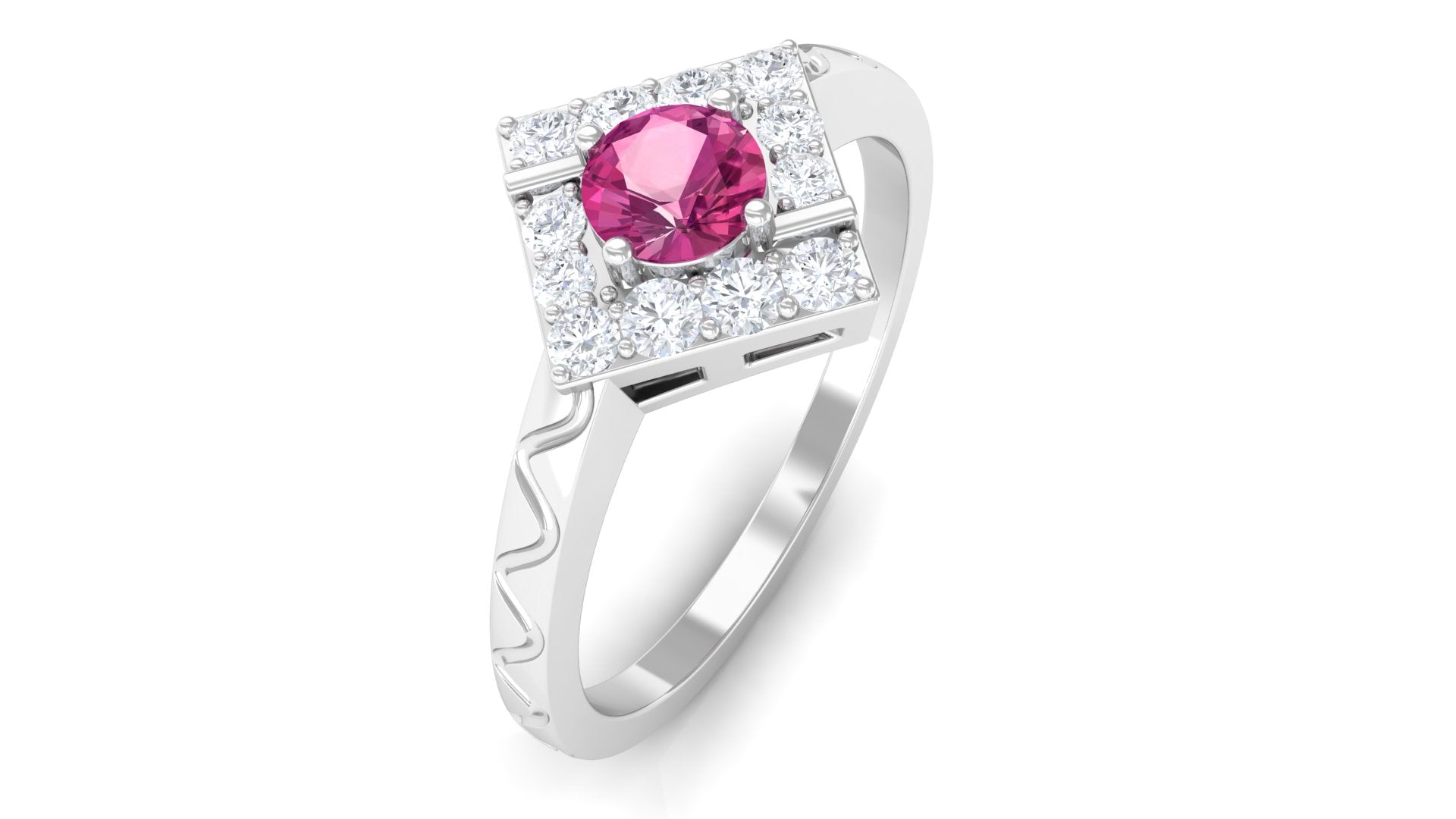 Minimal Pink Tourmaline Textured Ring with Diamond AAA - Rosec Jewels