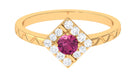 Minimal Pink Tourmaline Textured Ring with Diamond AAA - Rosec Jewels