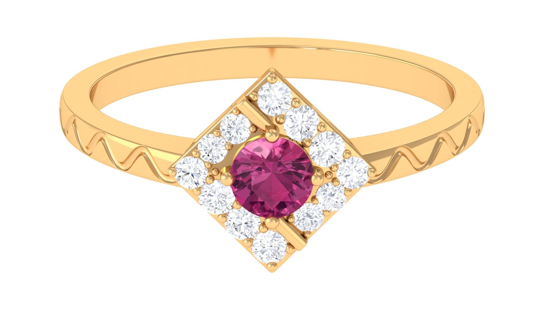 Minimal Pink Tourmaline Textured Ring with Diamond AAA - Rosec Jewels