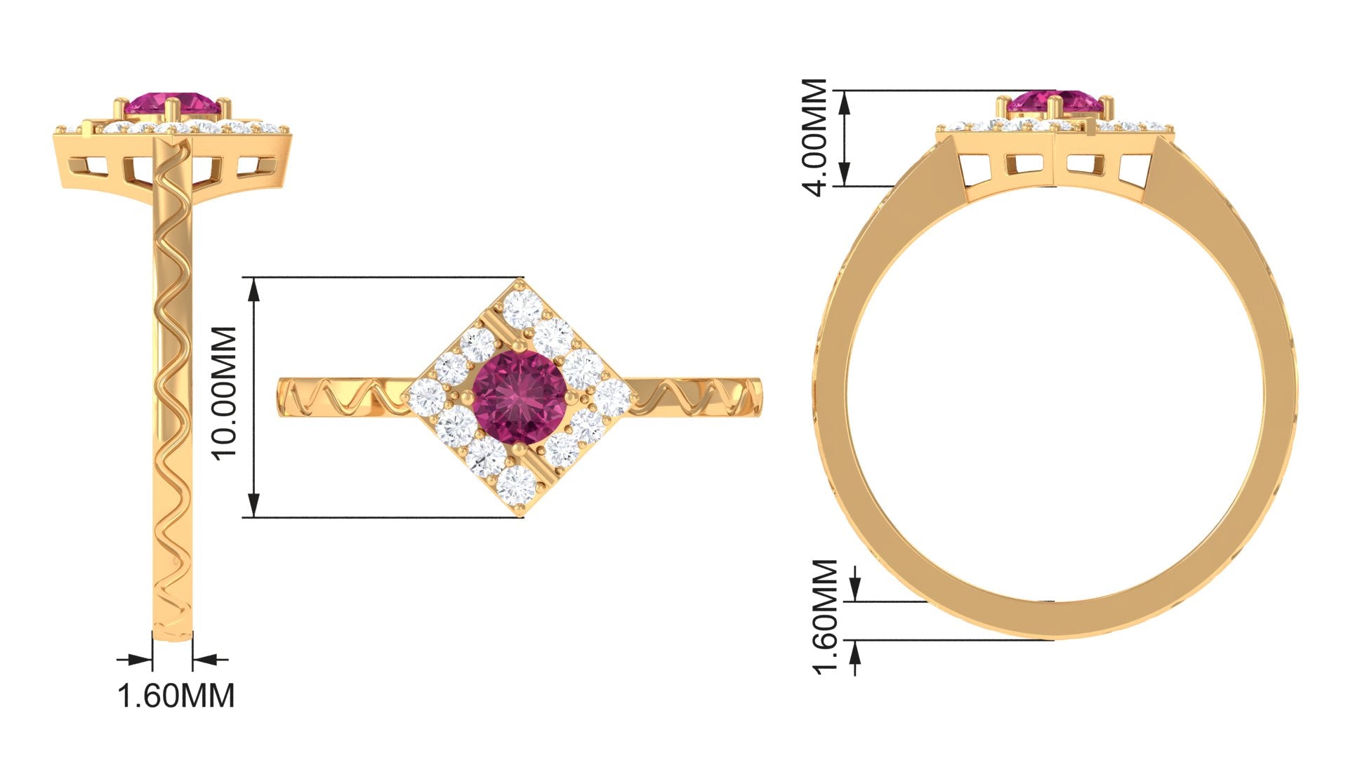 Minimal Pink Tourmaline Textured Ring with Diamond AAA - Rosec Jewels