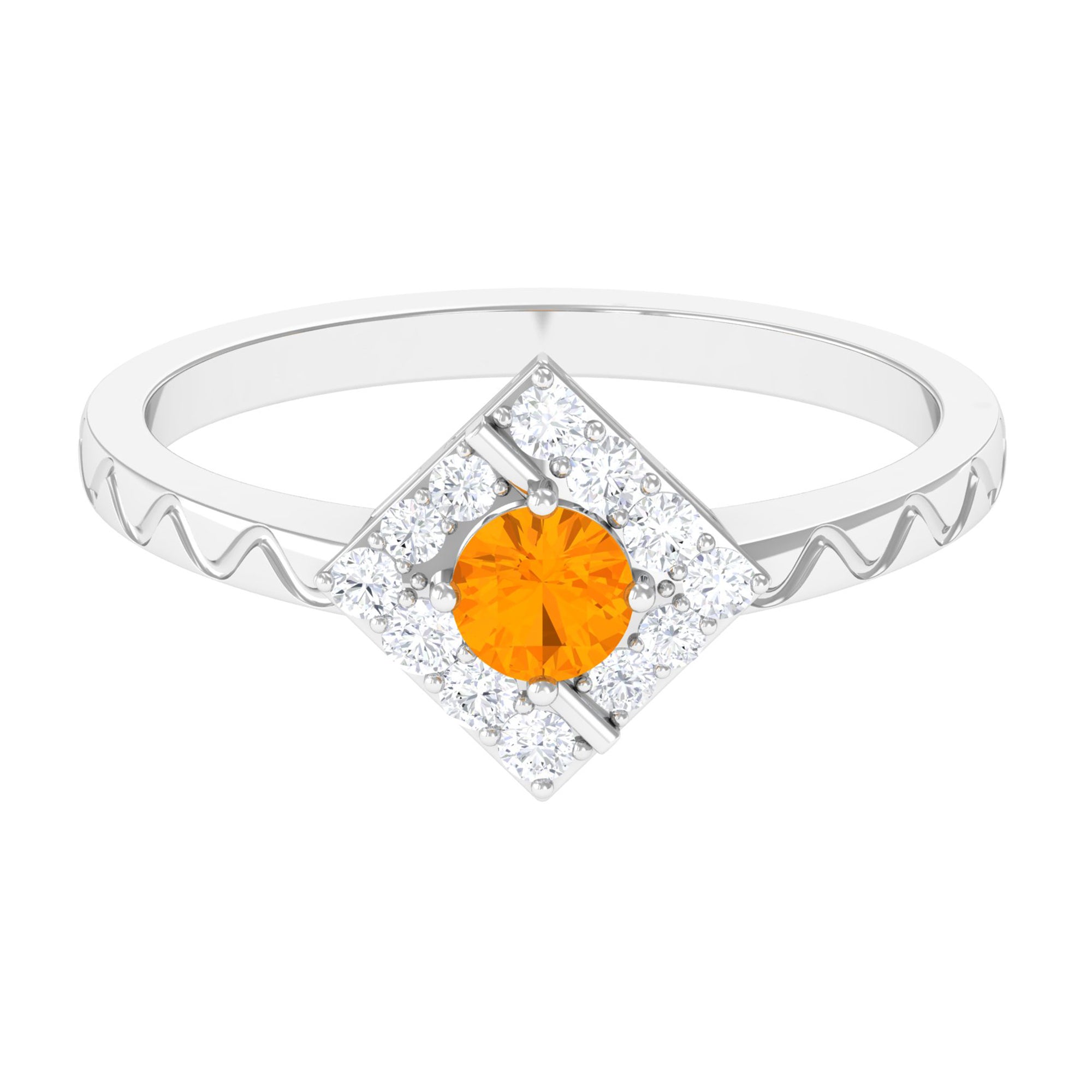 1/2 Carat Minimal Fire Opal and Diamond Textured Ring