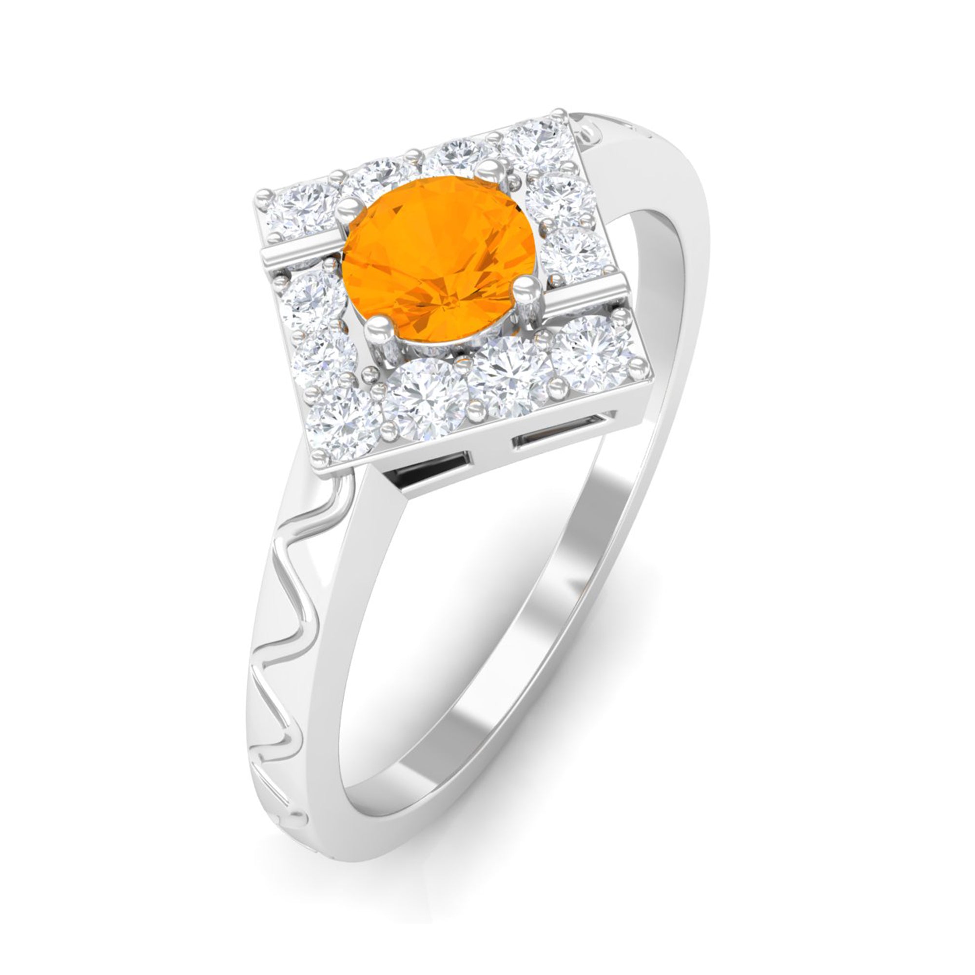 1/2 Carat Minimal Fire Opal and Diamond Textured Ring AAA - Rosec Jewels