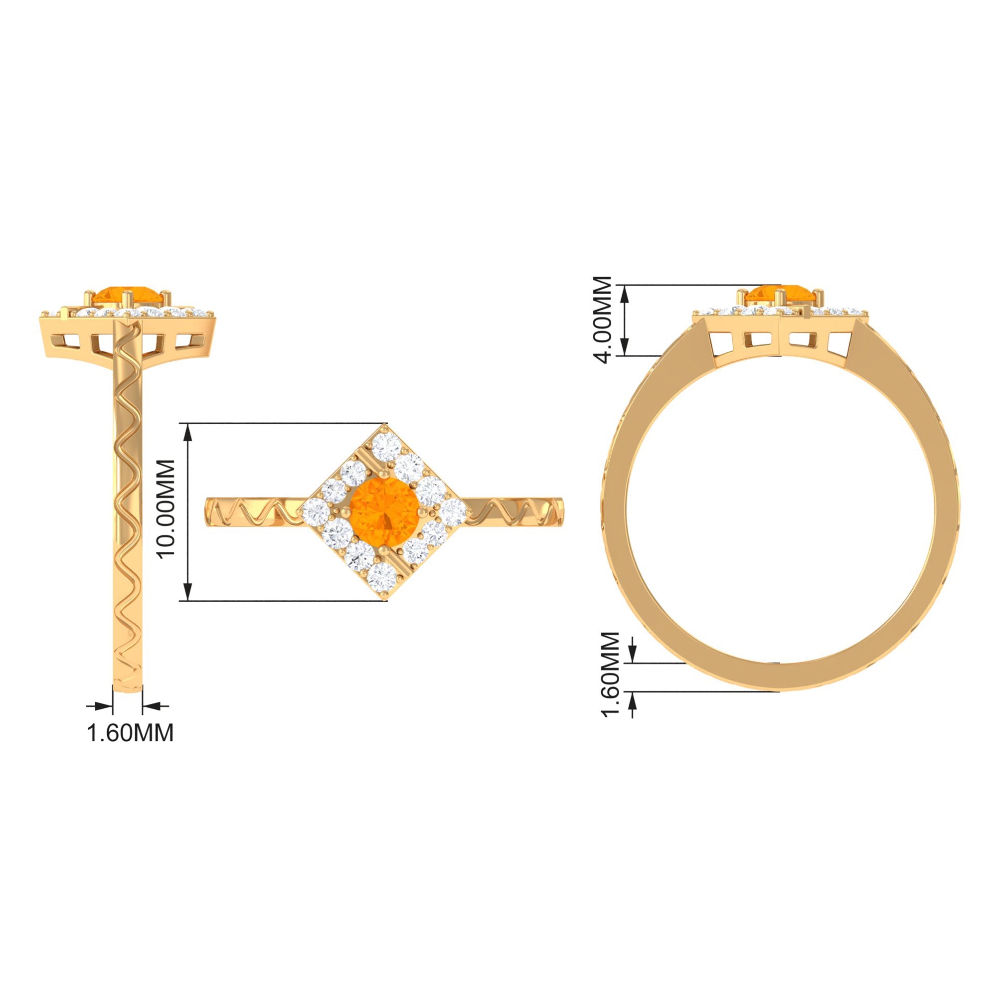 1/2 Carat Minimal Fire Opal and Diamond Textured Ring AAA - Rosec Jewels