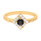 3/4 CT Black Spinel and Diamond Textured Ring AAA - Rosec Jewels