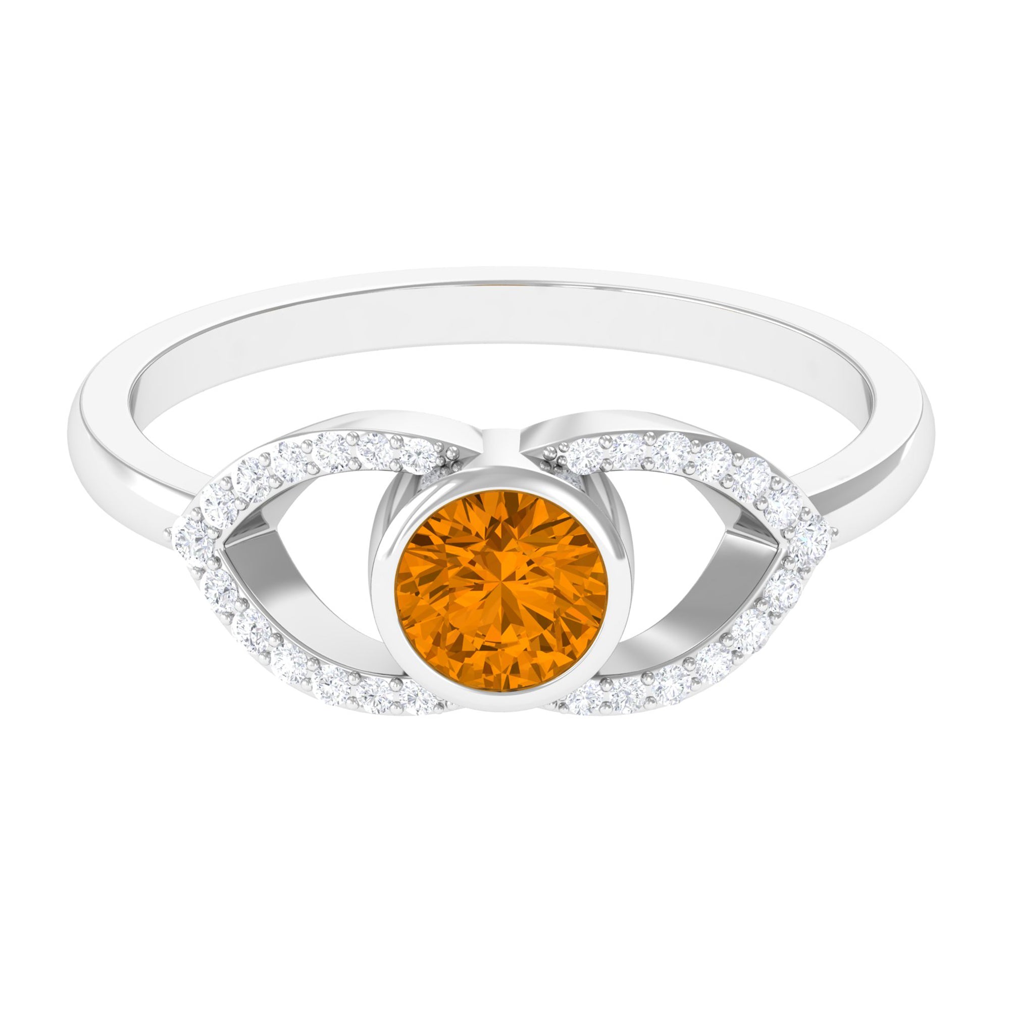0.75 CT Split Shank Citrine Solitaire Ring with Diamond Accent AAA - Rosec Jewels