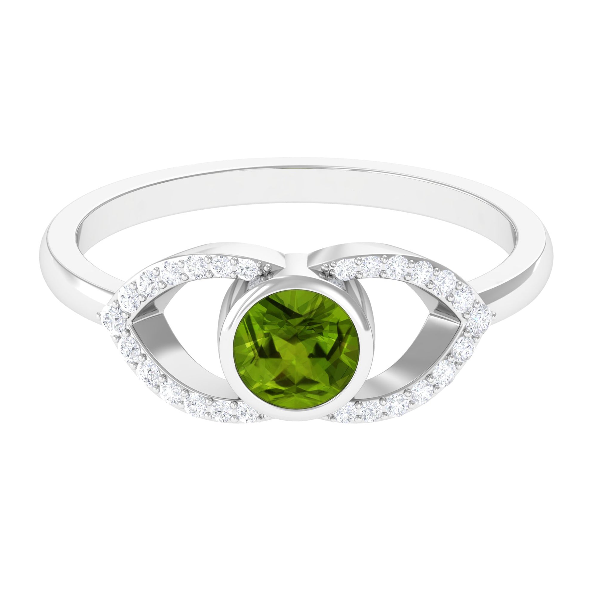 0.75 CT Split Shank Peridot Solitaire Ring with Diamond Accent