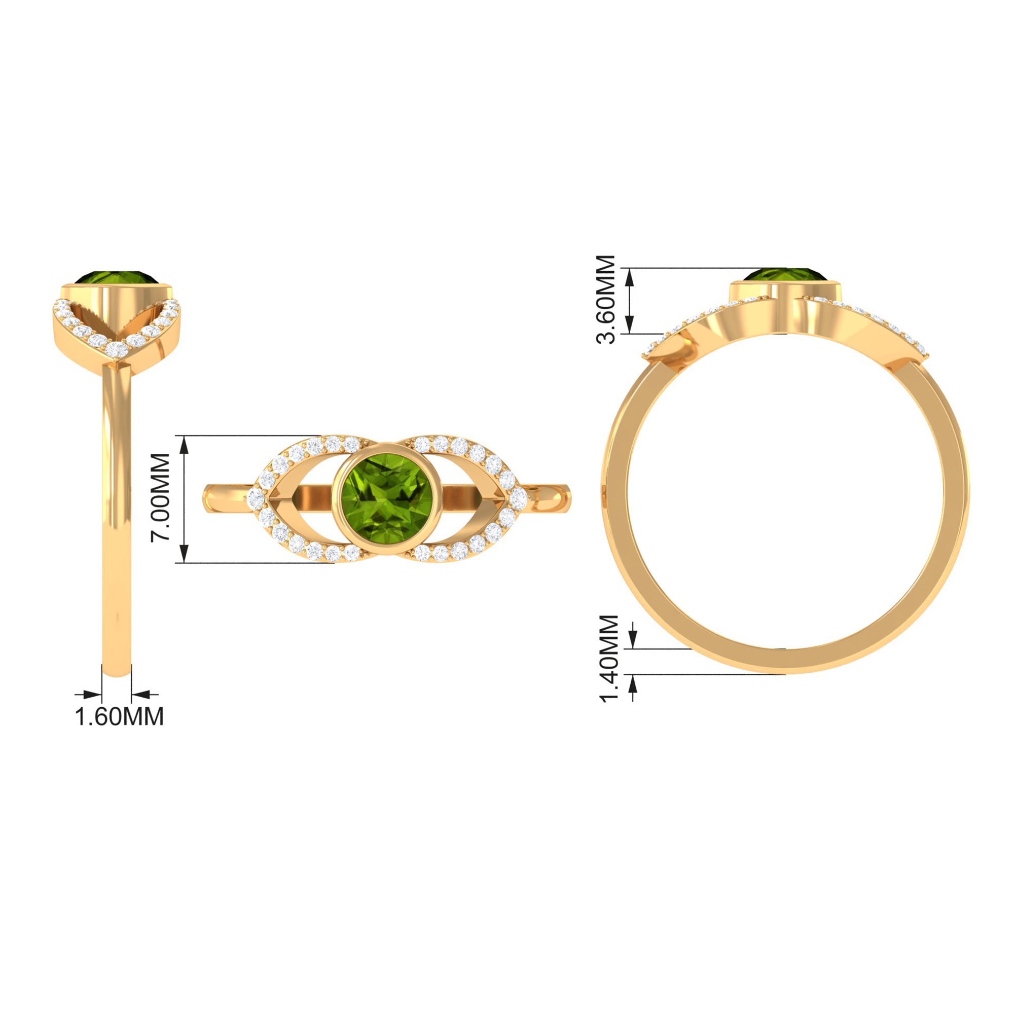 0.75 CT Split Shank Peridot Solitaire Ring with Diamond Accent AAA - Rosec Jewels