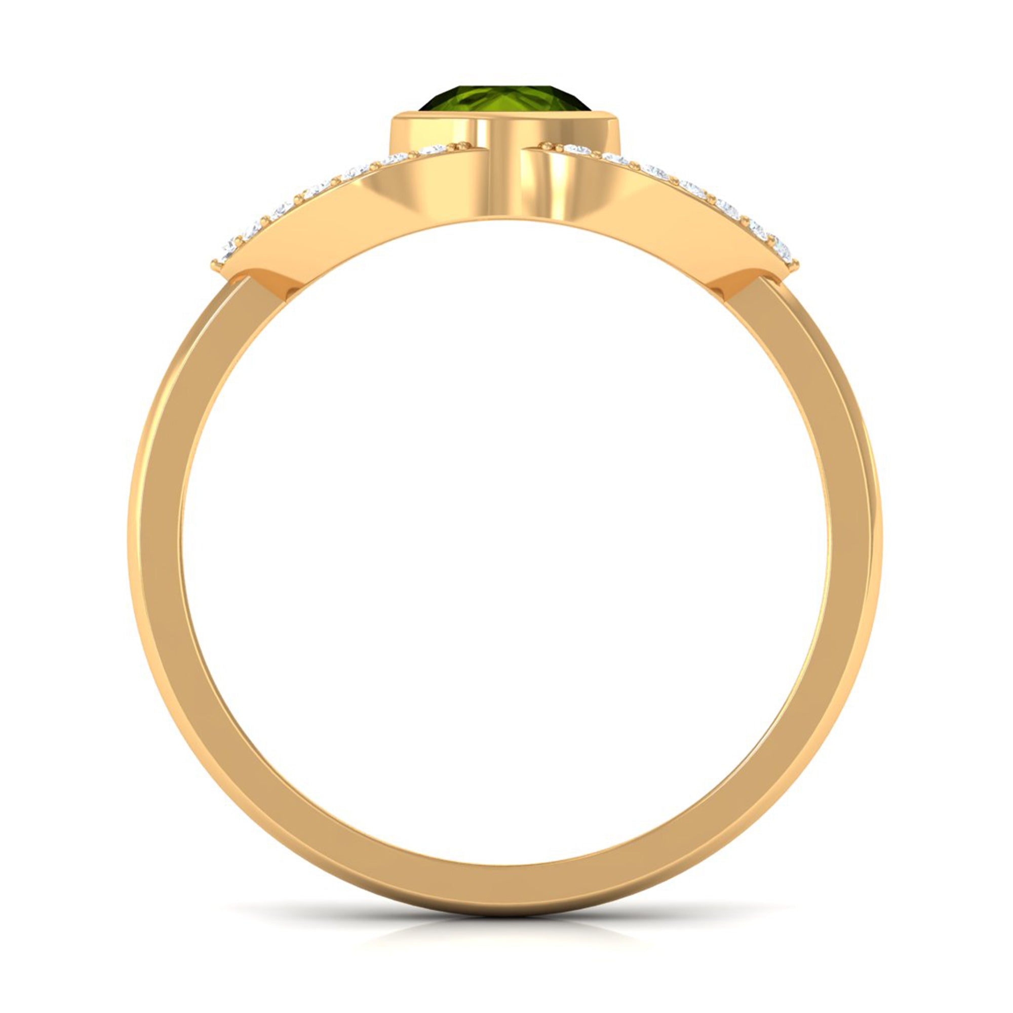 0.75 CT Split Shank Peridot Solitaire Ring with Diamond Accent AAA - Rosec Jewels