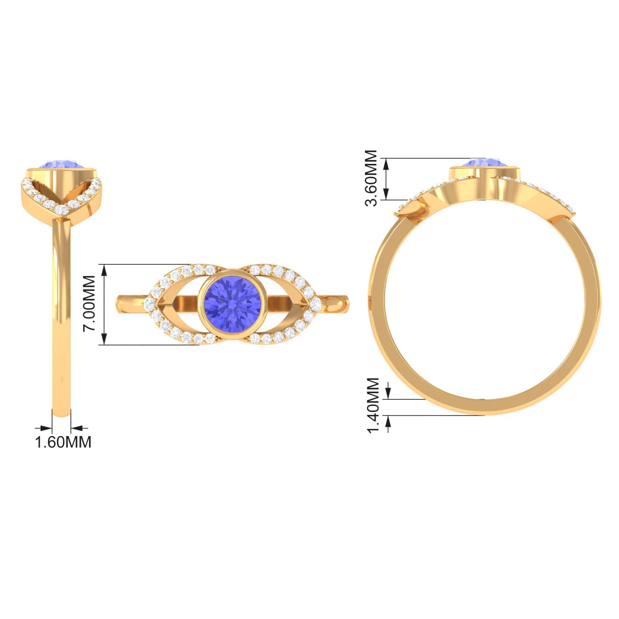 Bezel Set Tanzanite Solitaire Split Shank Ring with Diamond AAA - Rosec Jewels