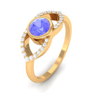 Bezel Set Tanzanite Solitaire Split Shank Ring with Diamond AAA - Rosec Jewels