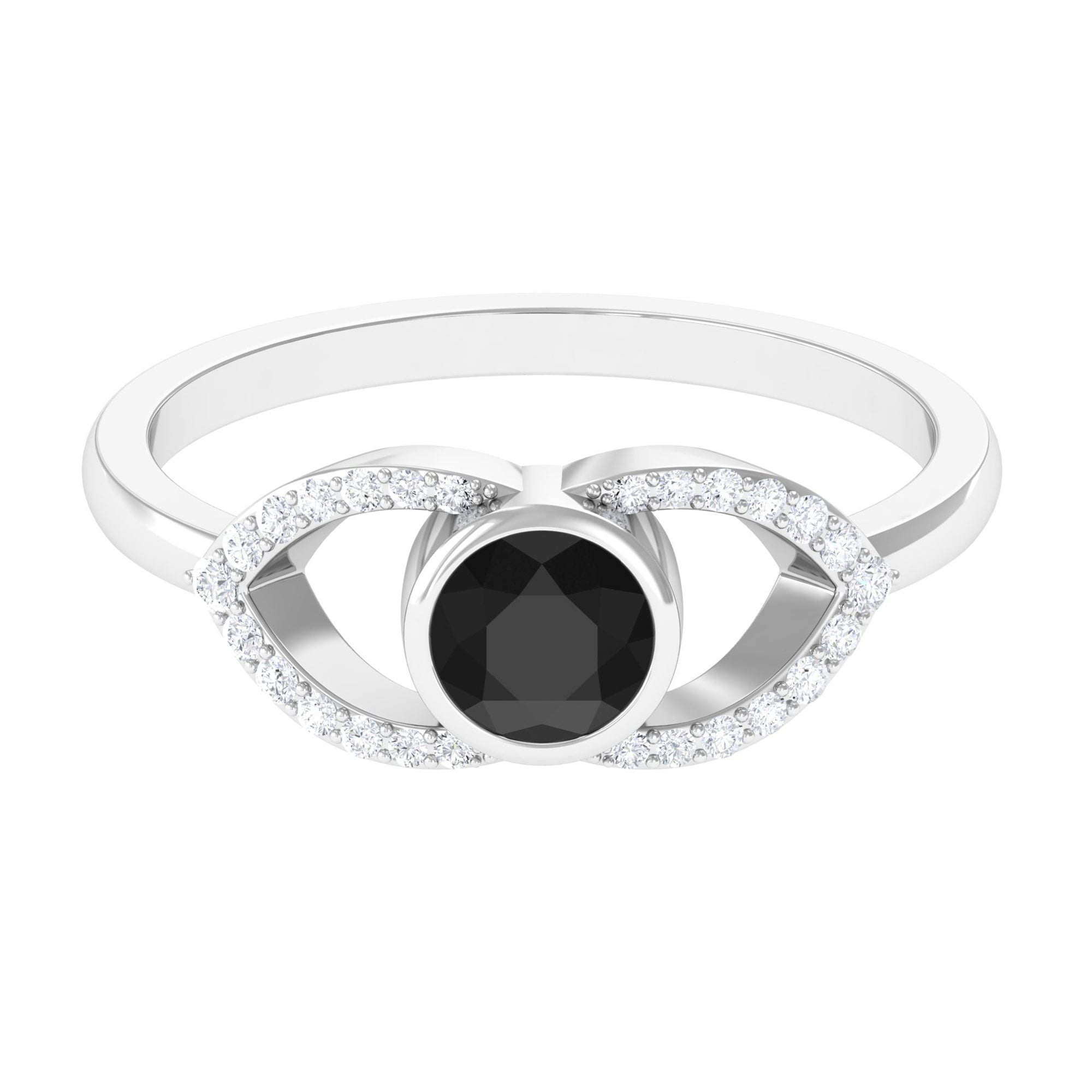 Bezel Set Solitaire Black Spinel and Diamond Ring in Split Shank AAA - Rosec Jewels