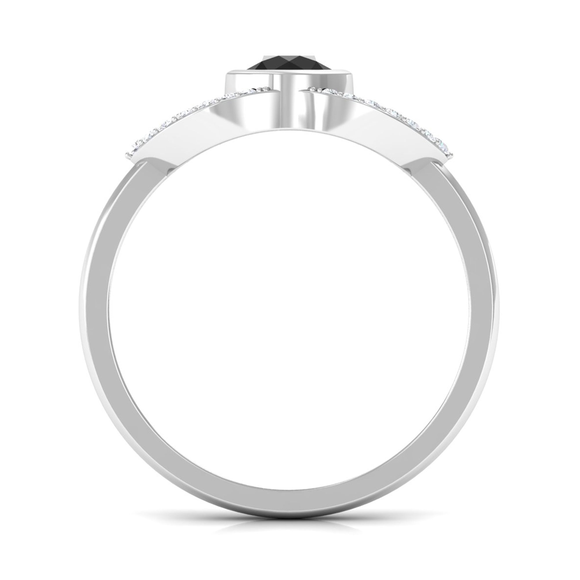 Bezel Set Solitaire Black Spinel and Diamond Ring in Split Shank AAA - Rosec Jewels