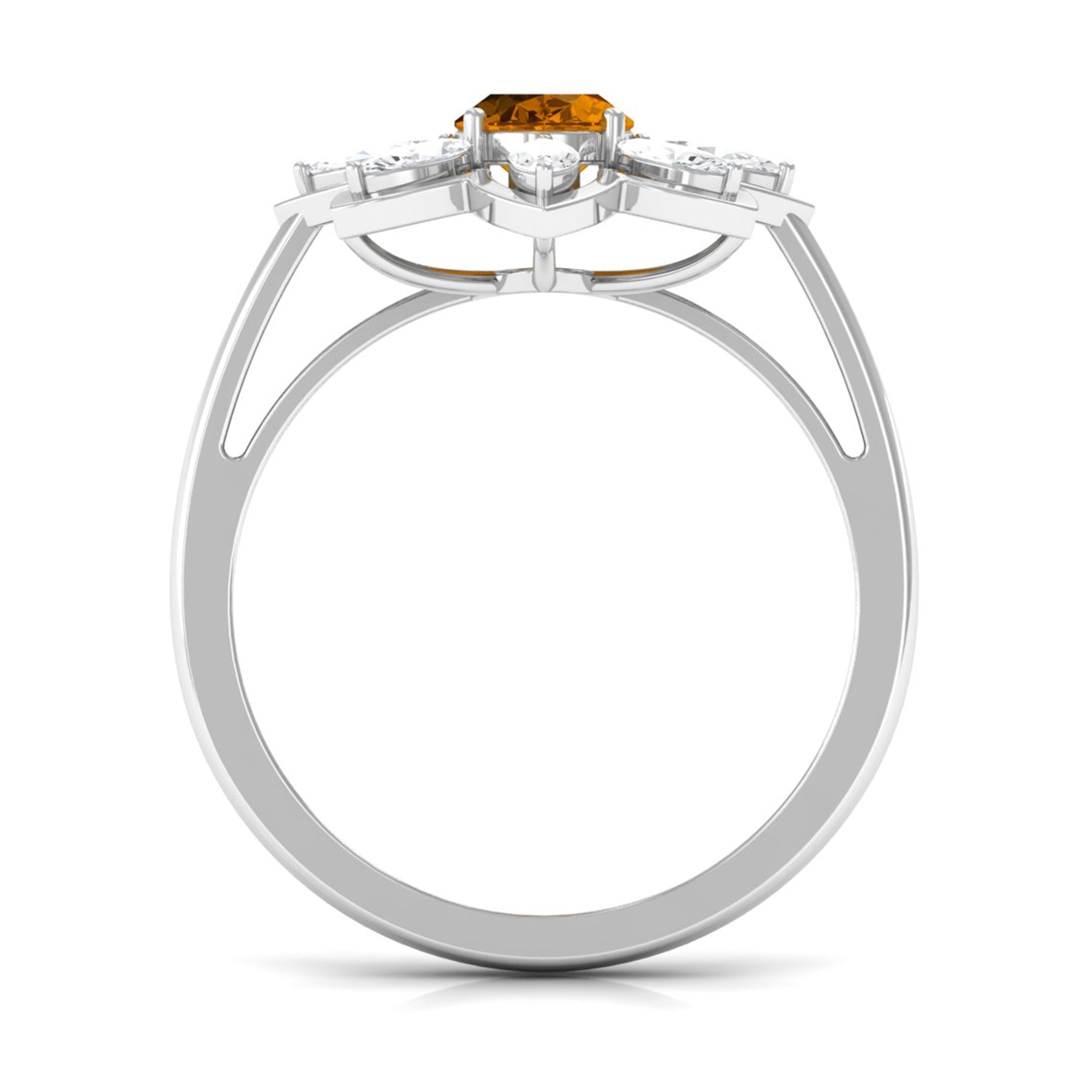 1 Carat Oval Cut Citrine Flower Engagement Ring with Diamond Stones AAA - Rosec Jewels
