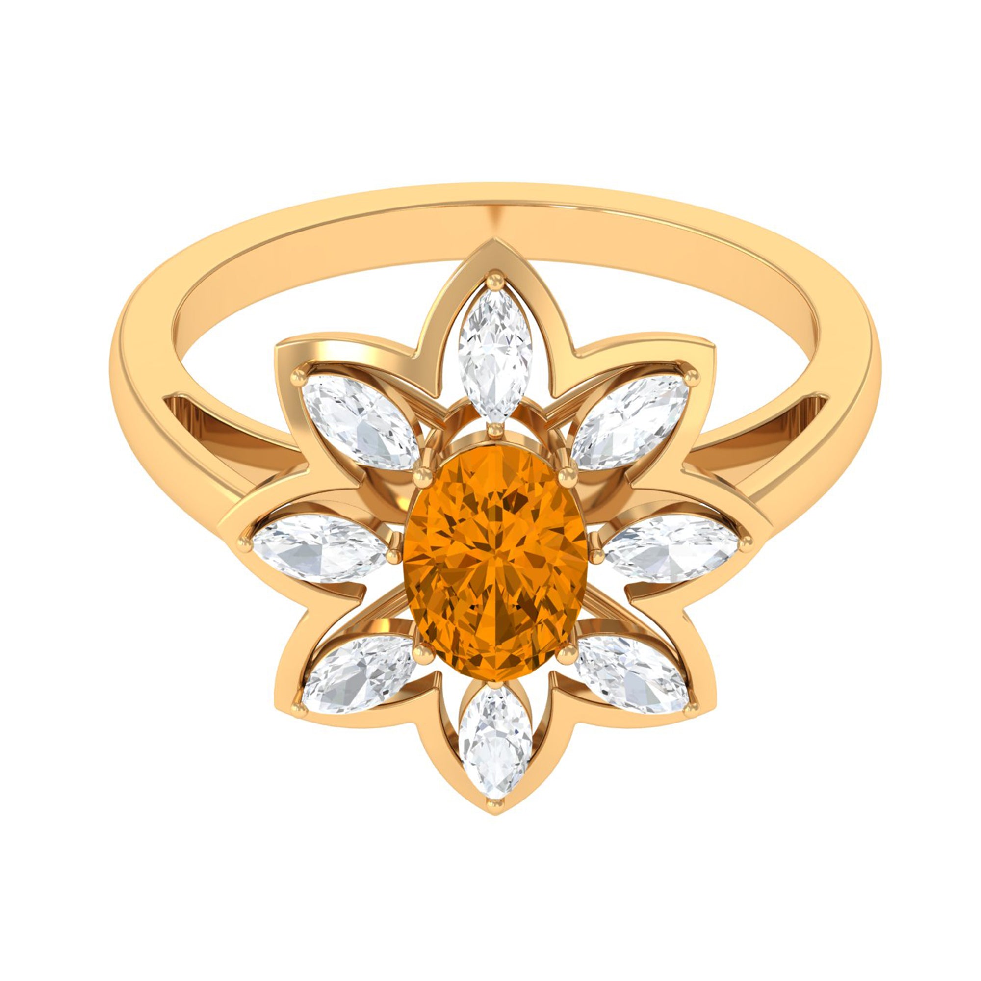 1 Carat Oval Cut Citrine Flower Engagement Ring with Diamond Stones AAA - Rosec Jewels