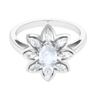 Oval Cut Moonstone and Diamond Flower Cocktail Ring AAA - Rosec Jewels