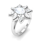 Oval Cut Moonstone and Diamond Flower Cocktail Ring AAA - Rosec Jewels