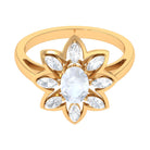 Oval Cut Moonstone and Diamond Flower Cocktail Ring AAA - Rosec Jewels
