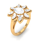 Oval Cut Moonstone and Diamond Flower Cocktail Ring AAA - Rosec Jewels