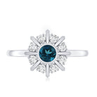 5mm Round London Blue Topaz Flower Ring with Diamond AAA - Rosec Jewels