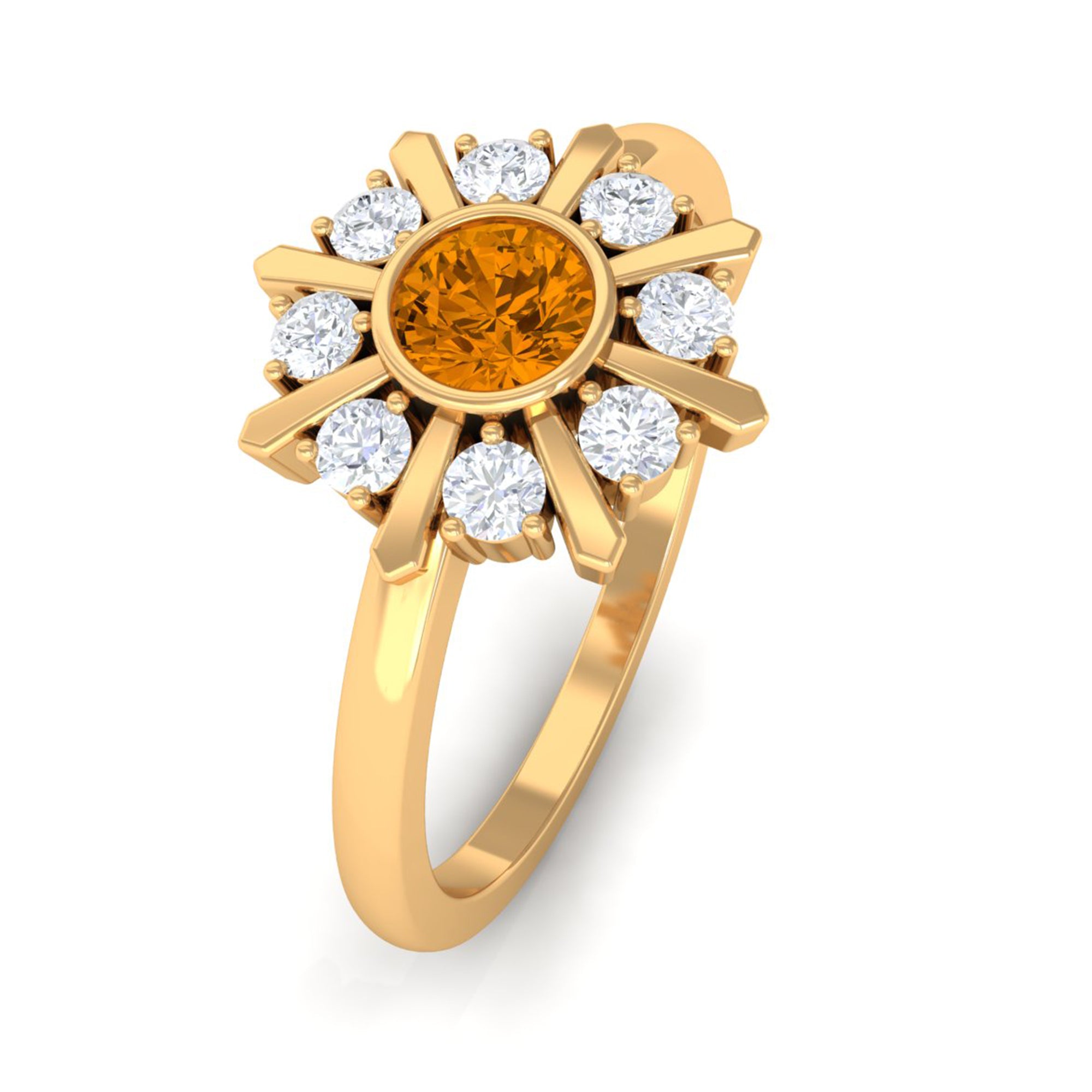 0.50 CT Citrine Statement Ring with Diamond Stones AAA - Rosec Jewels
