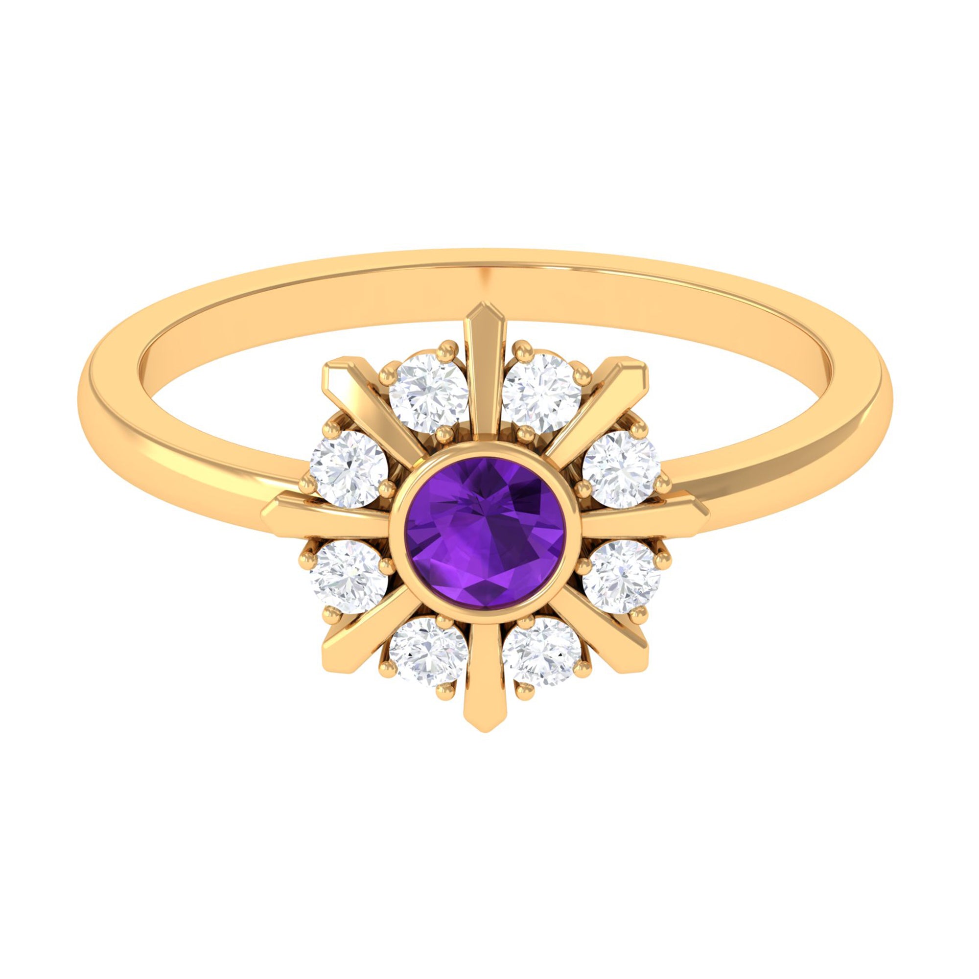 Bezel Set Amethyst Statement Ring with Diamond AAA - Rosec Jewels