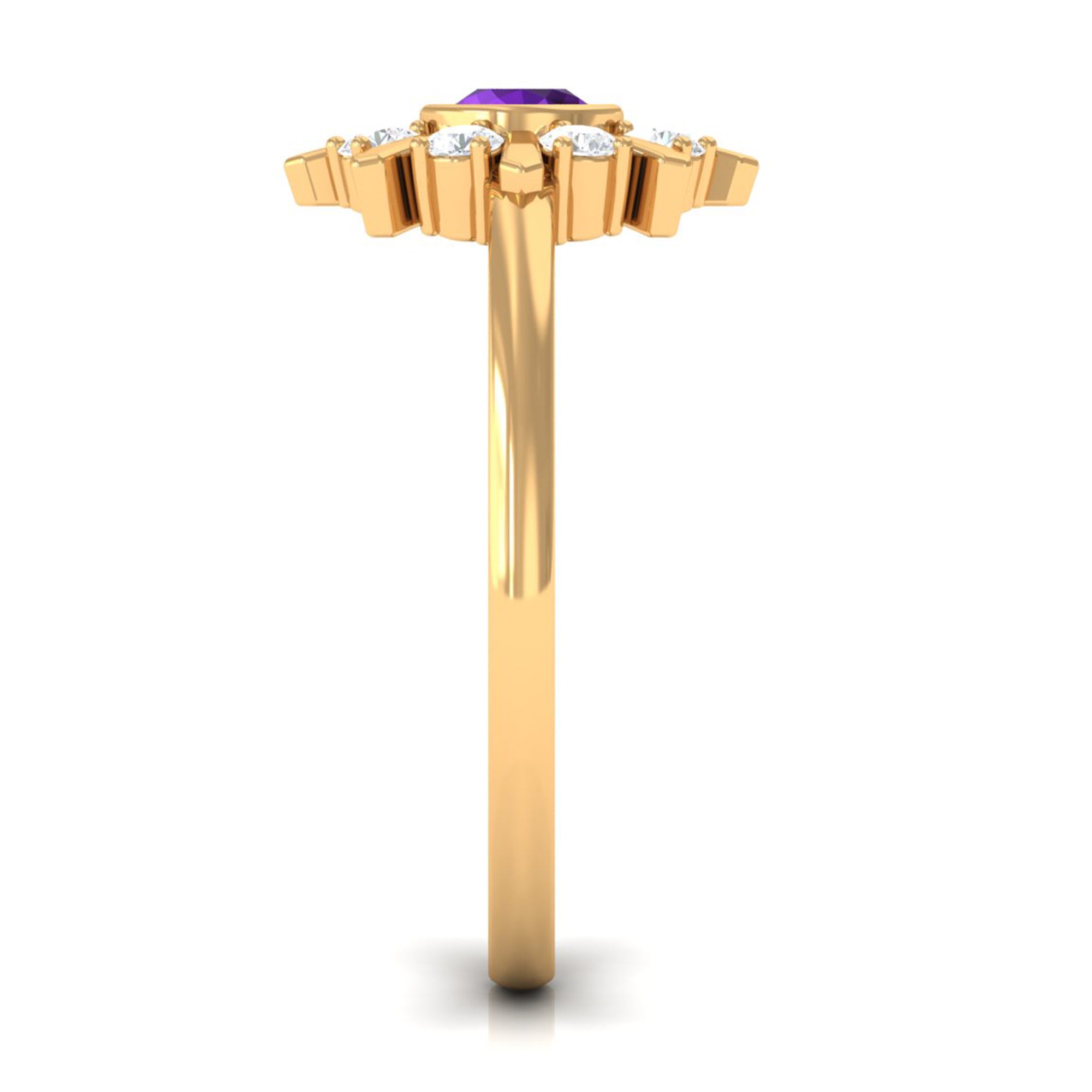 Bezel Set Amethyst Statement Ring with Diamond AAA - Rosec Jewels