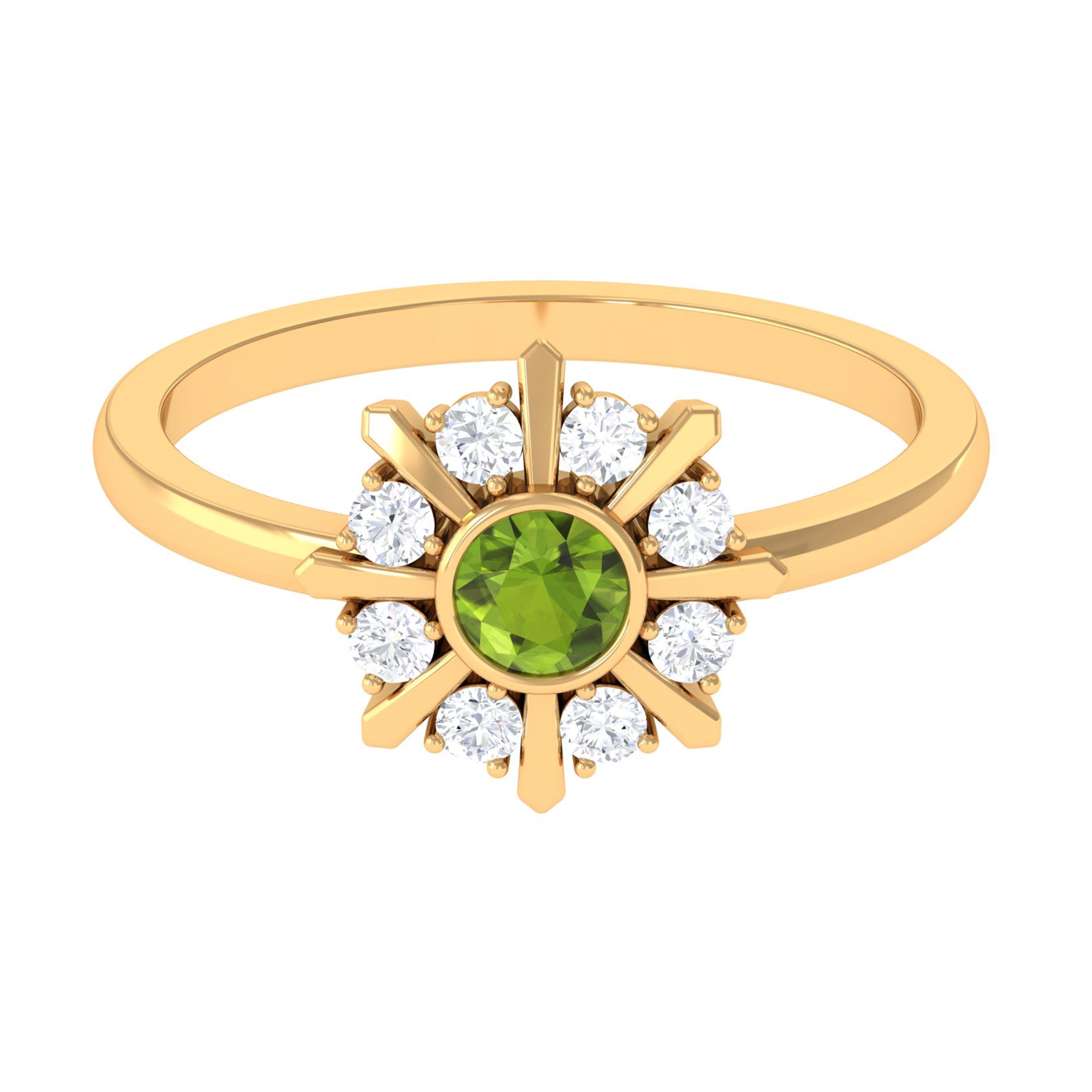 0.50 CT Natural Peridot Statement Ring with Diamond Stones AAA - Rosec Jewels