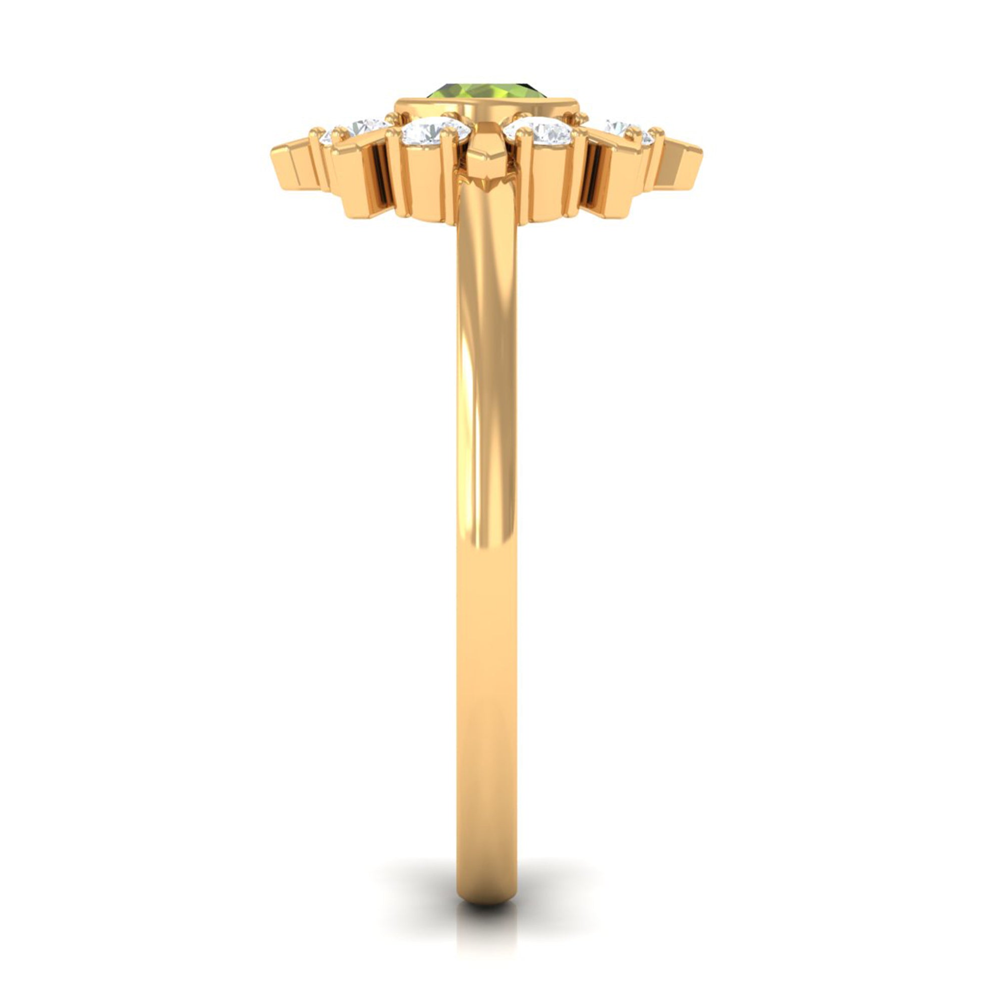 0.50 CT Natural Peridot Statement Ring with Diamond Stones AAA - Rosec Jewels