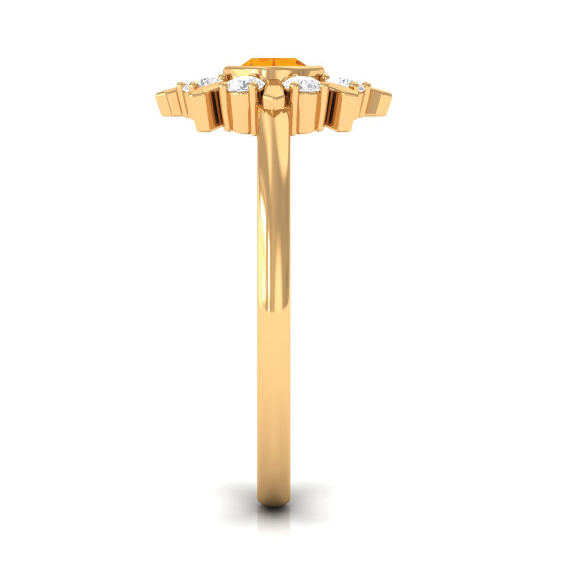 1/2 Carat Bezel Set Fire Opal Statement Ring with Diamond AAA - Rosec Jewels