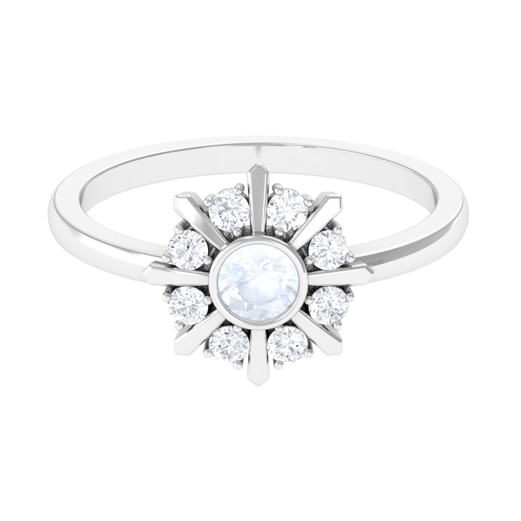 3/4 Carat Bezel Set Moonstone and Diamond Statement Ring AAA - Rosec Jewels