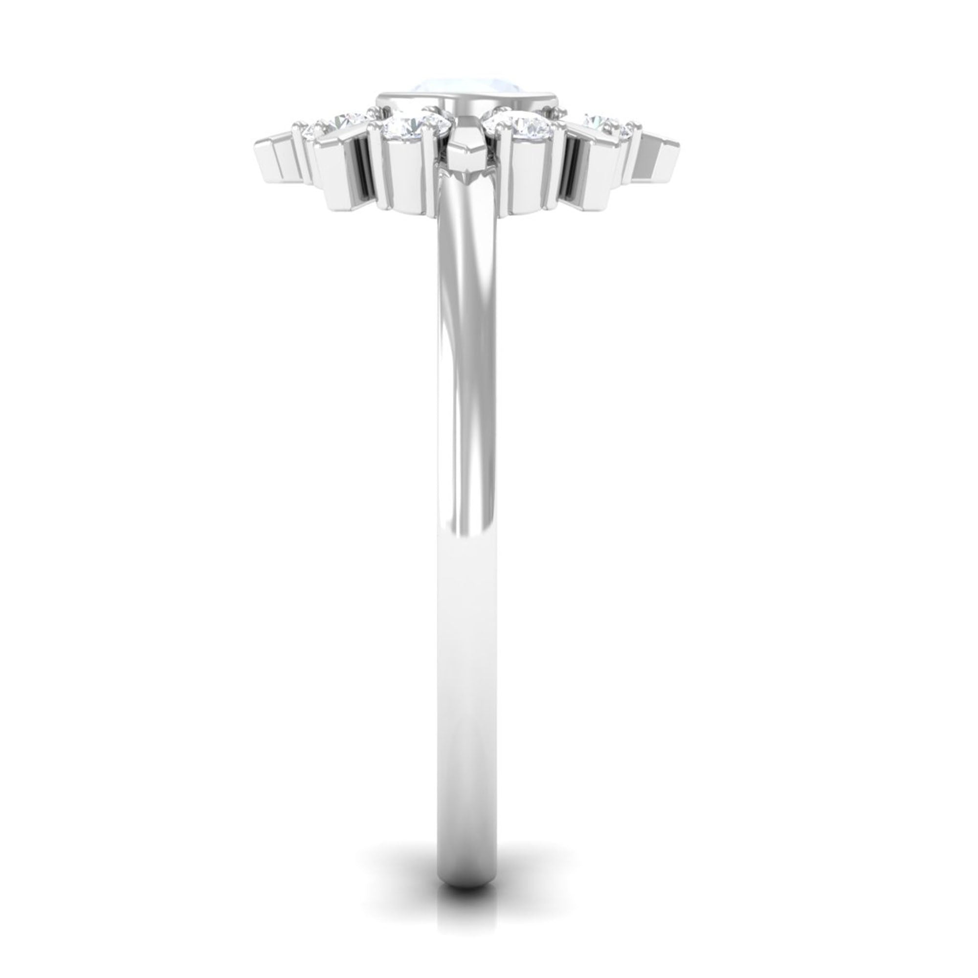 3/4 Carat Bezel Set Moonstone and Diamond Statement Ring AAA - Rosec Jewels