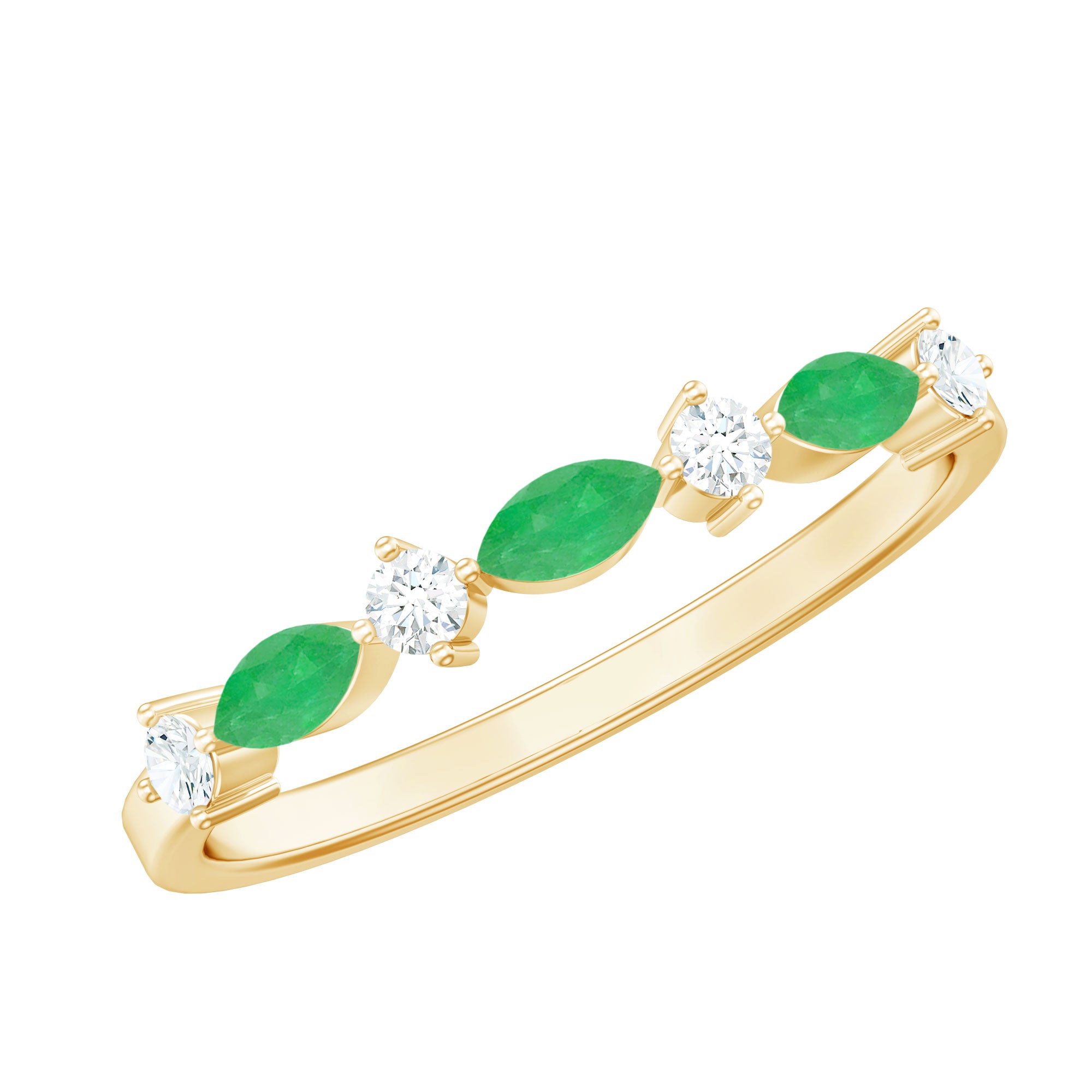 Rosec Jewels-Genuine Emerald and Diamond Minimalist Half Eternity Ring