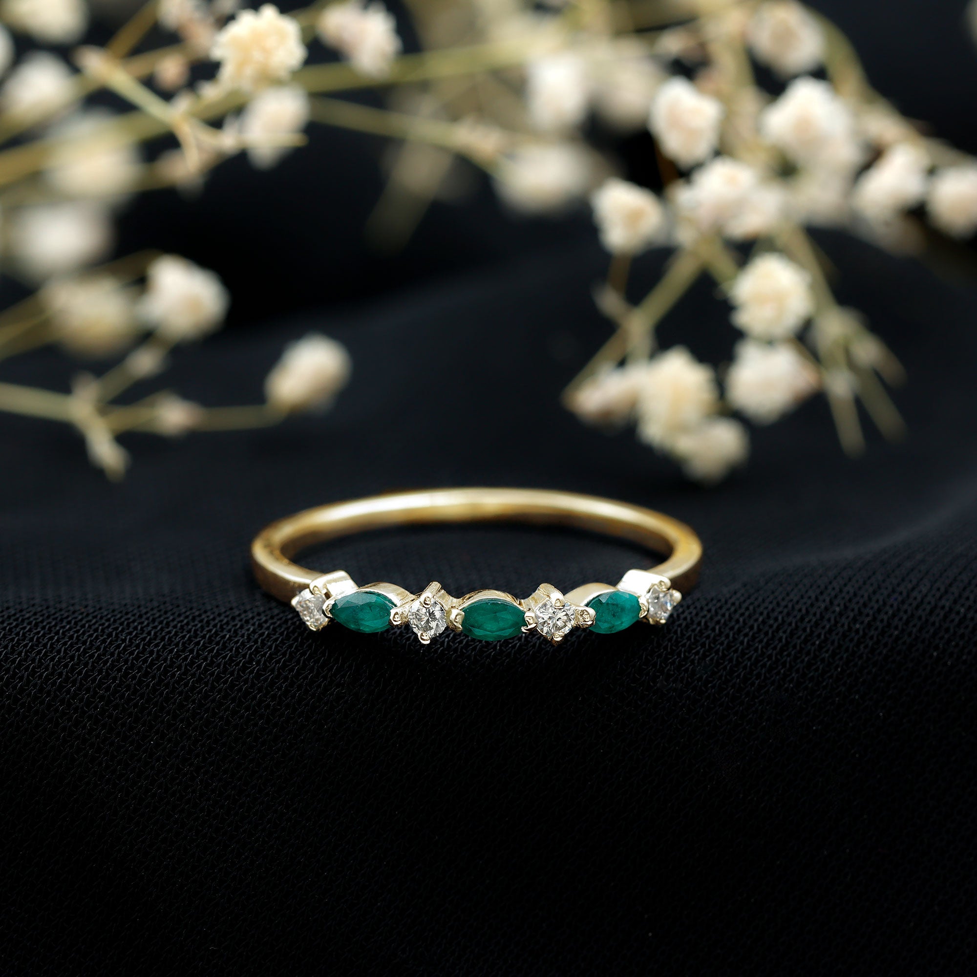 Rosec Jewels-Genuine Emerald and Diamond Minimalist Half Eternity Ring