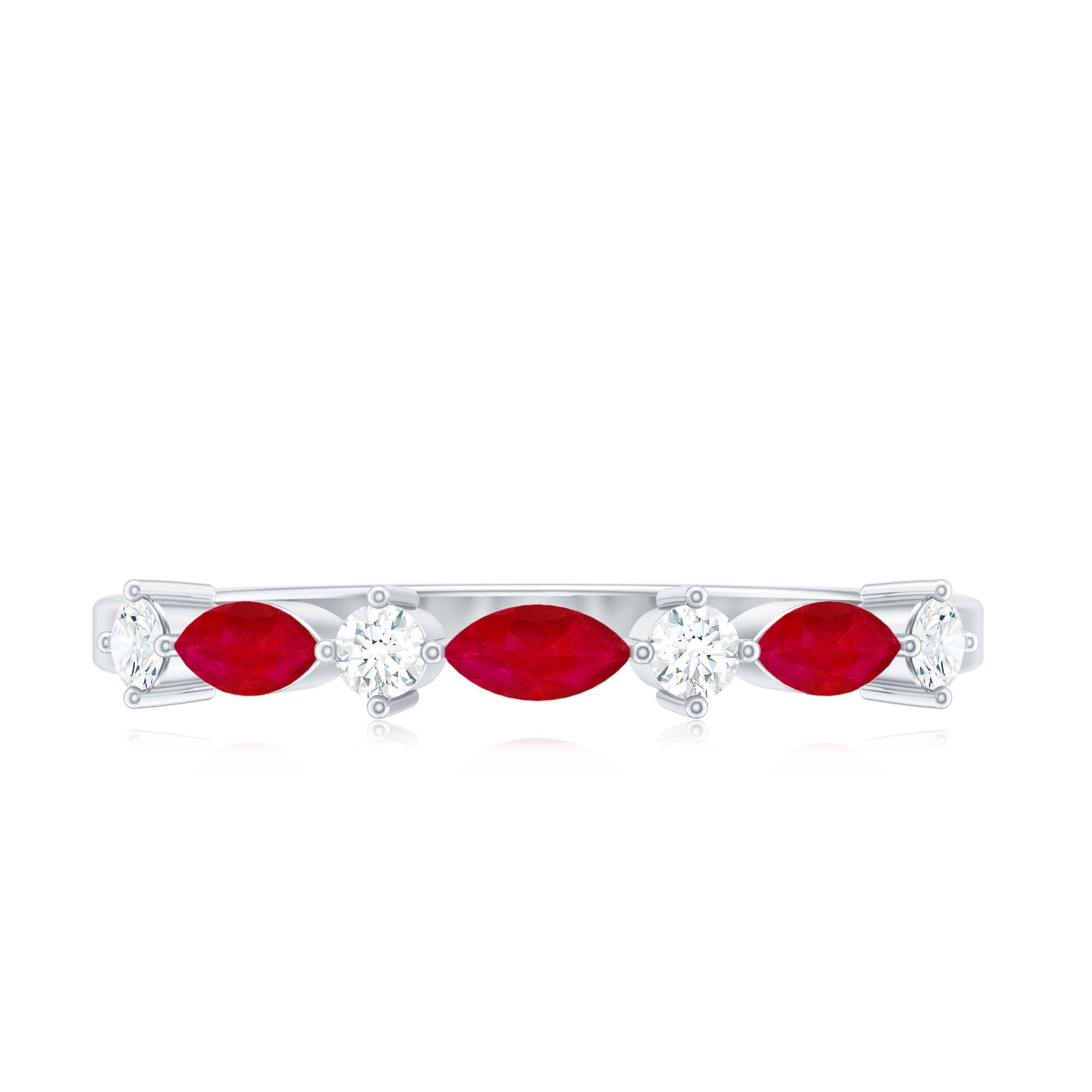 Rosec Jewels-Natural Marquise Ruby Diamond Half Eternity Ring for Anniversary