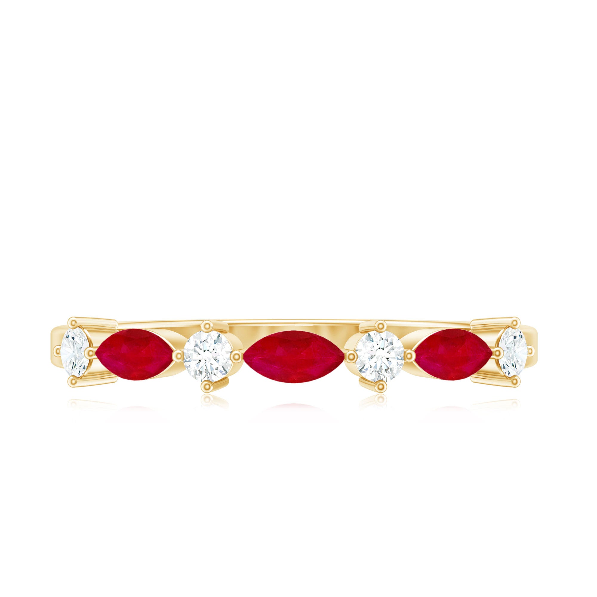 Rosec Jewels-Natural Marquise Ruby Diamond Half Eternity Ring for Anniversary