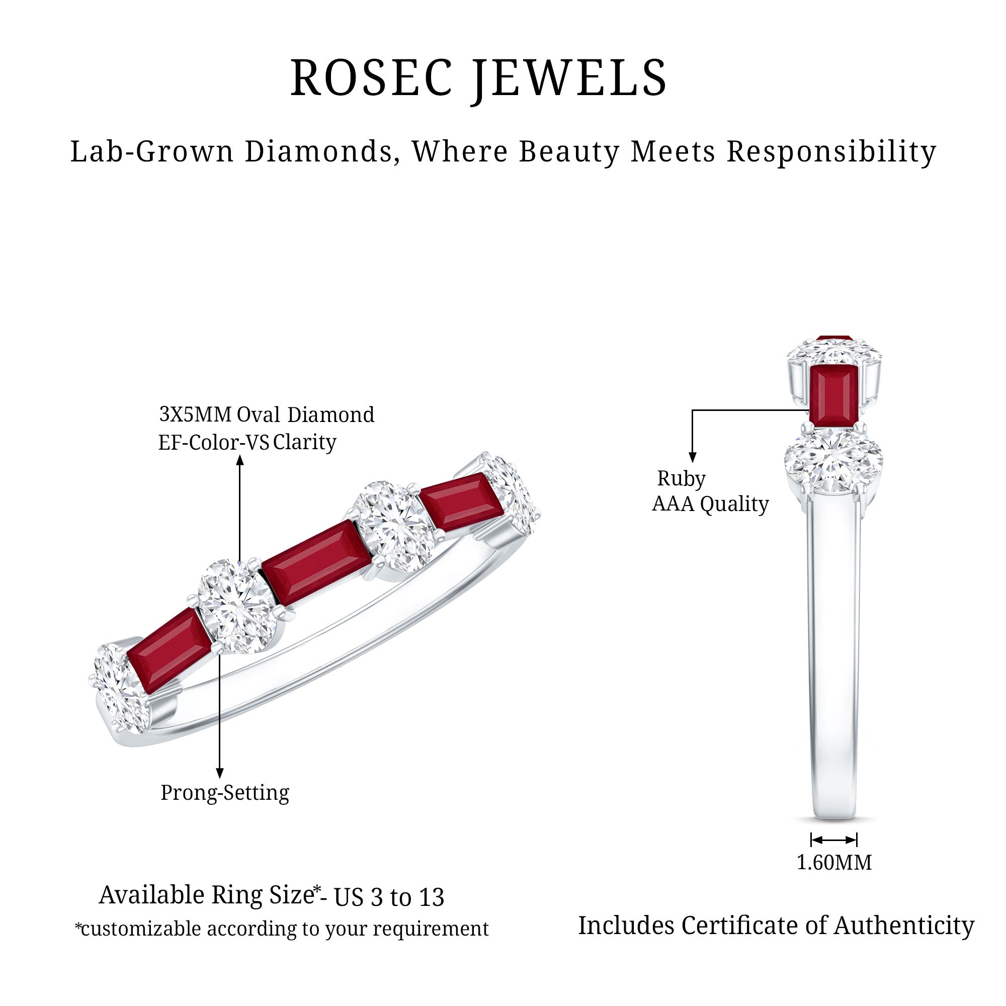 Rosec Jewels-Ruby and Lab Grown Diamond Half Eternity Ring