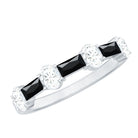 Certified Black Spinel and Moissanite Half Eternity Band Ring AAA - Rosec Jewels