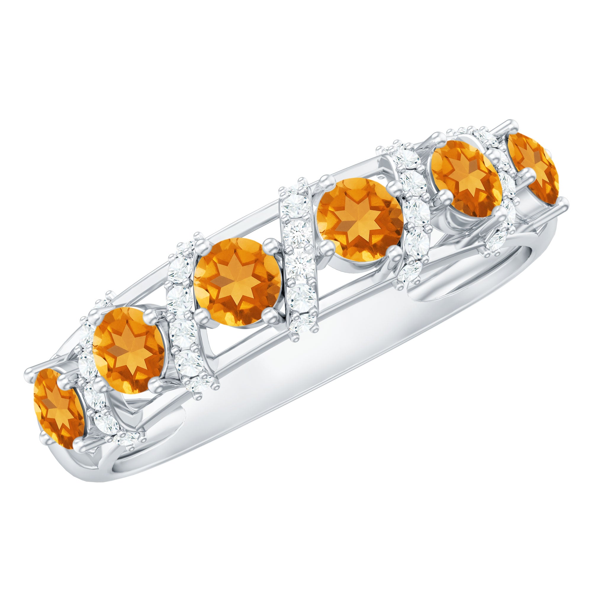 Natural Citrine Diamond Half Eternity Wedding Anniversary Ring AAA - Rosec Jewels