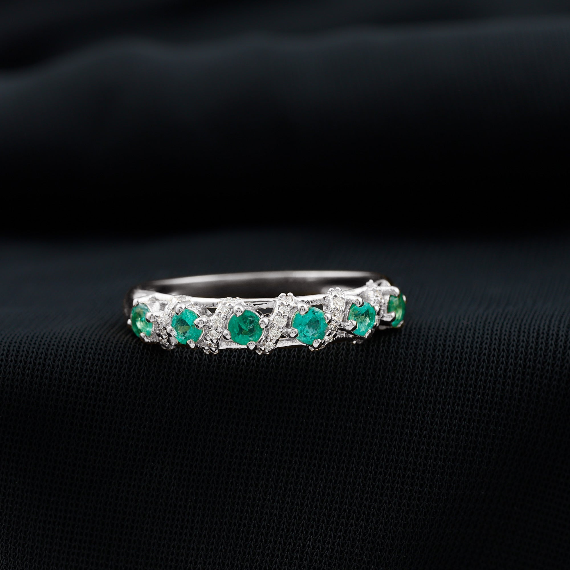 Emerald and Diamond Designer Wedding Band for Women AAA - Rosec Jewels