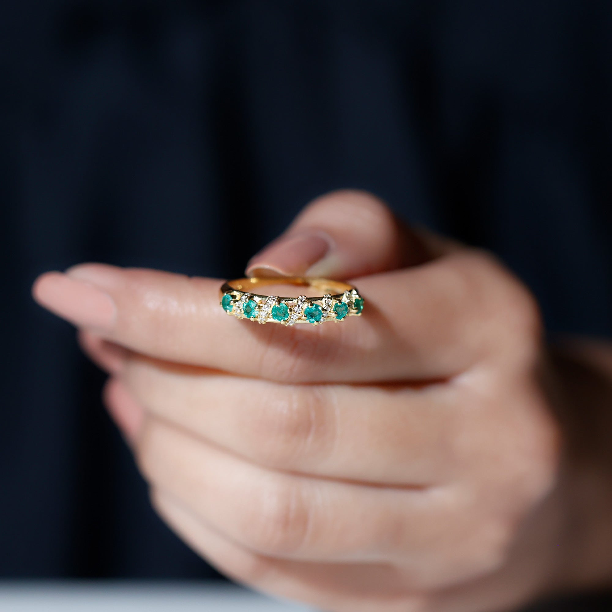 Emerald and Diamond Designer Wedding Band for Women AAA - Rosec Jewels