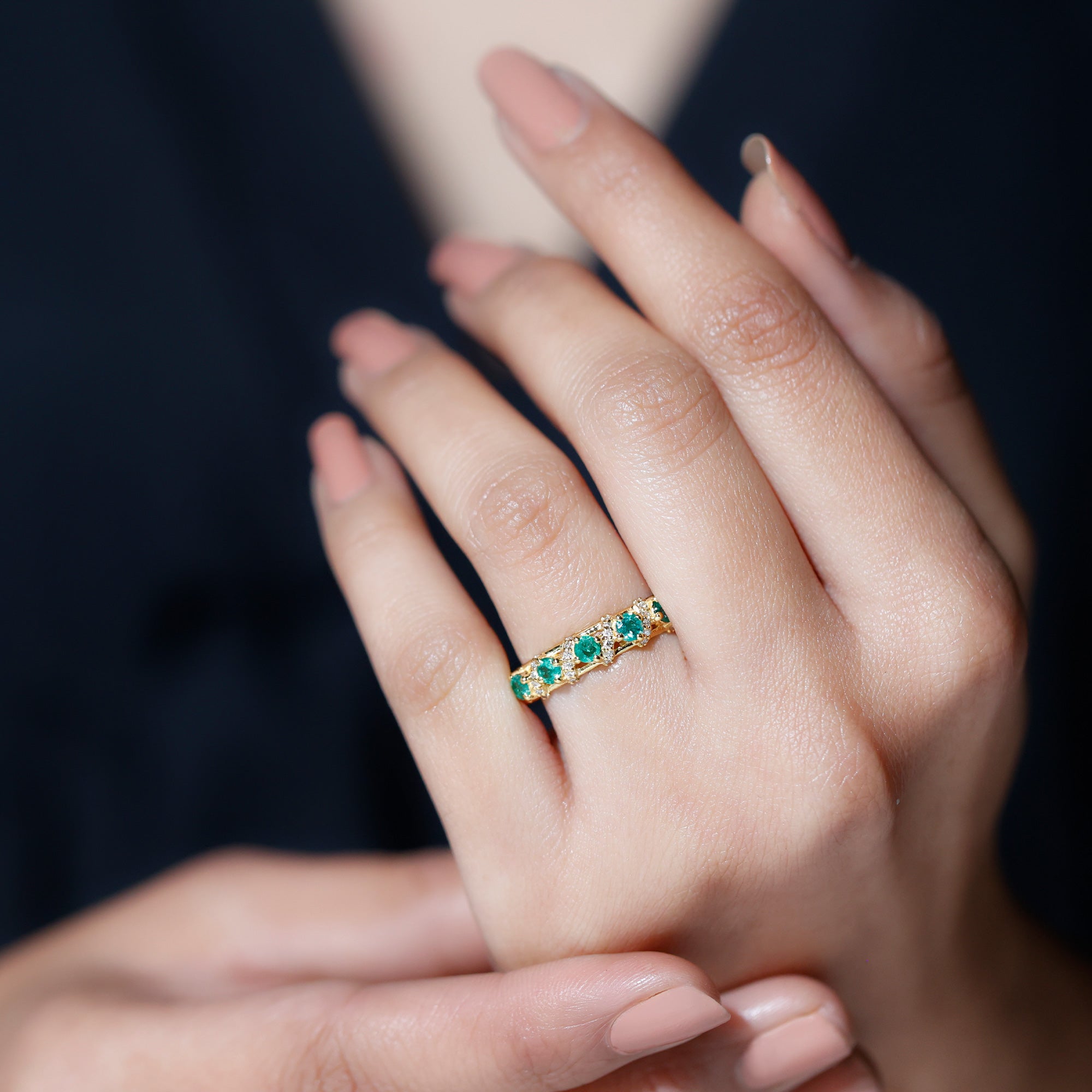 Emerald and Diamond Designer Wedding Band for Women AAA - Rosec Jewels